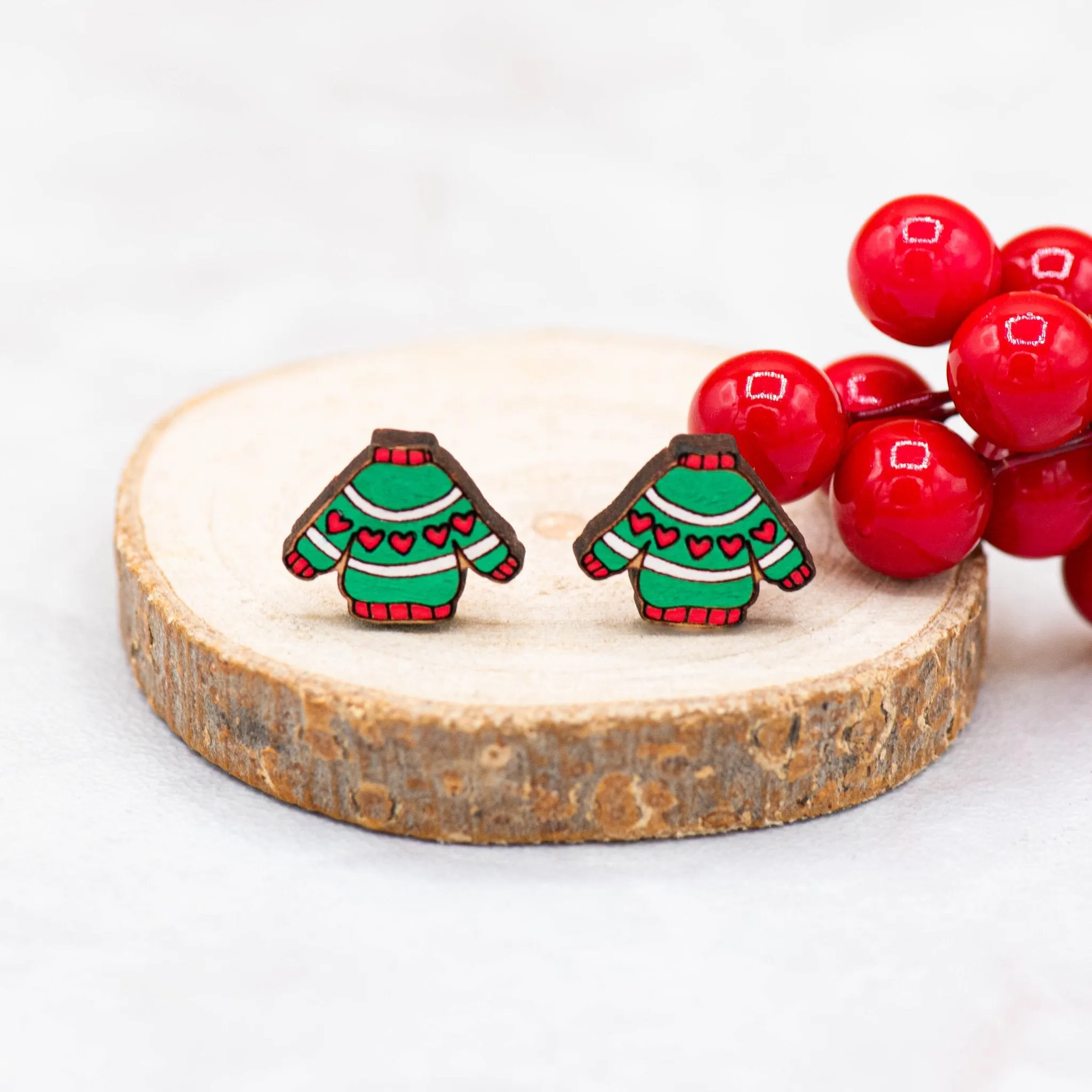 Christmas Jumper Wooden Earrings - PET15205