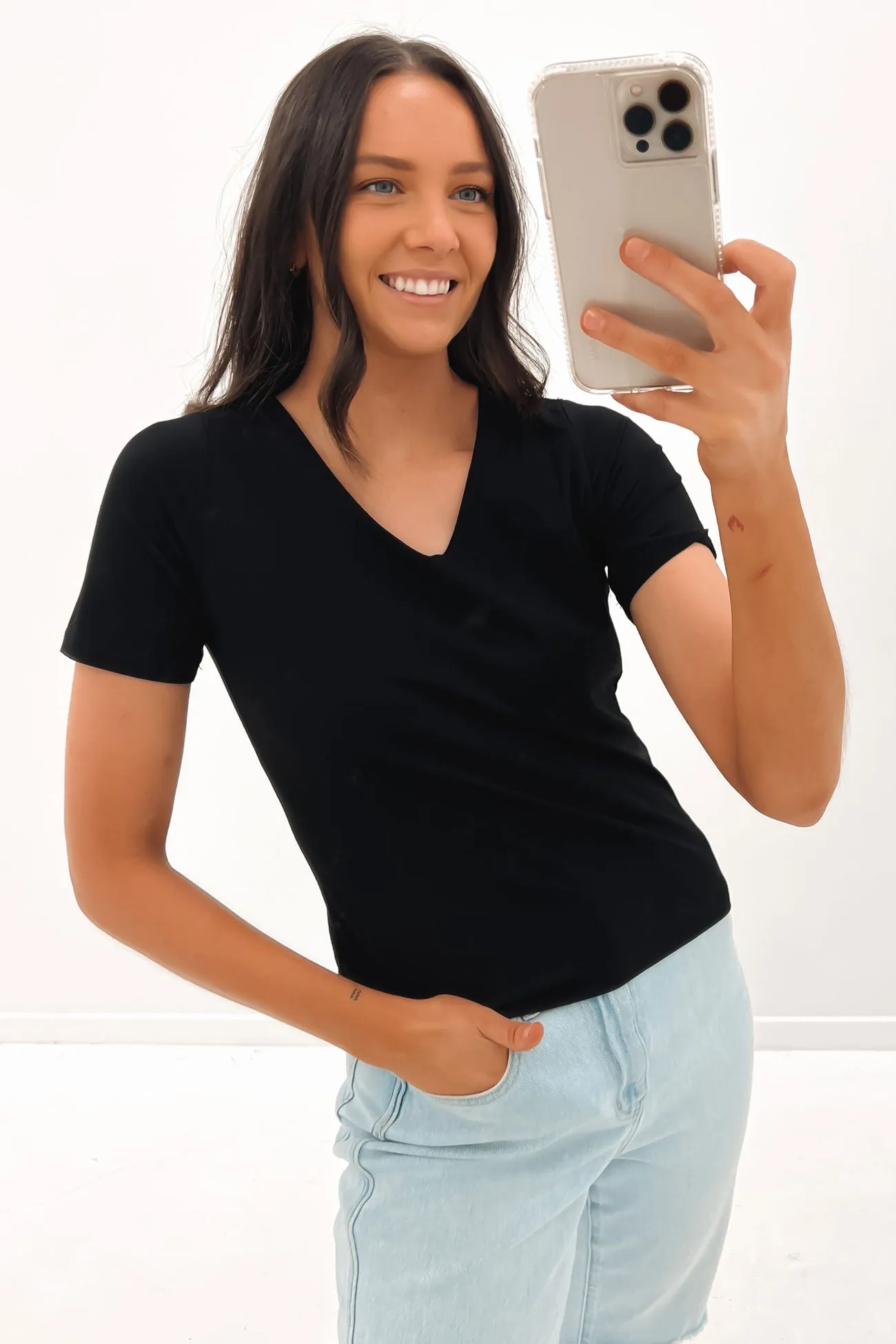 Claire V Neck Tee Black