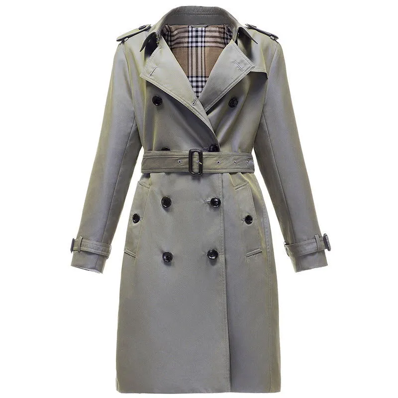 Clothing Women Mid-Length Double-Breasted Khaki British Coat Women Autumn Winter Women Clothing Plus Size