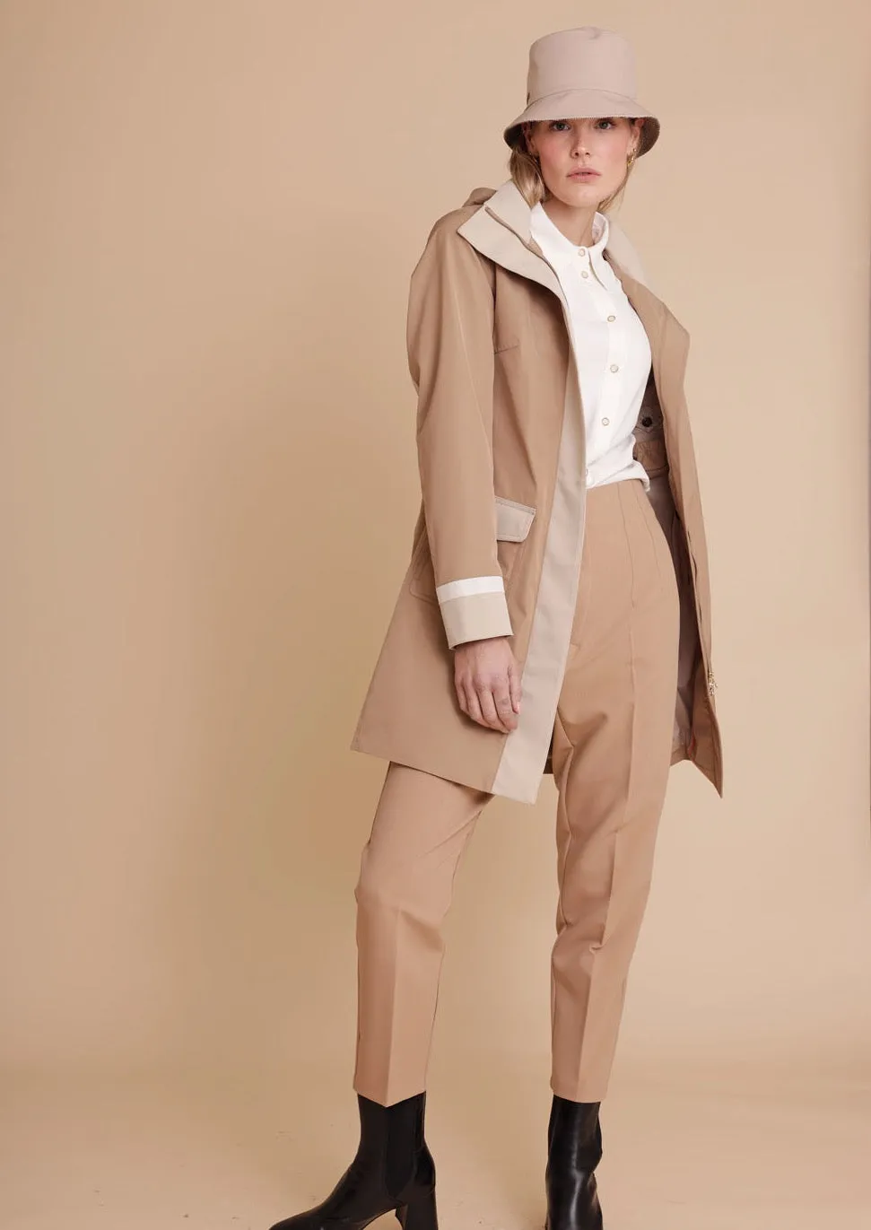 Color Block Coat - Camel-Beige