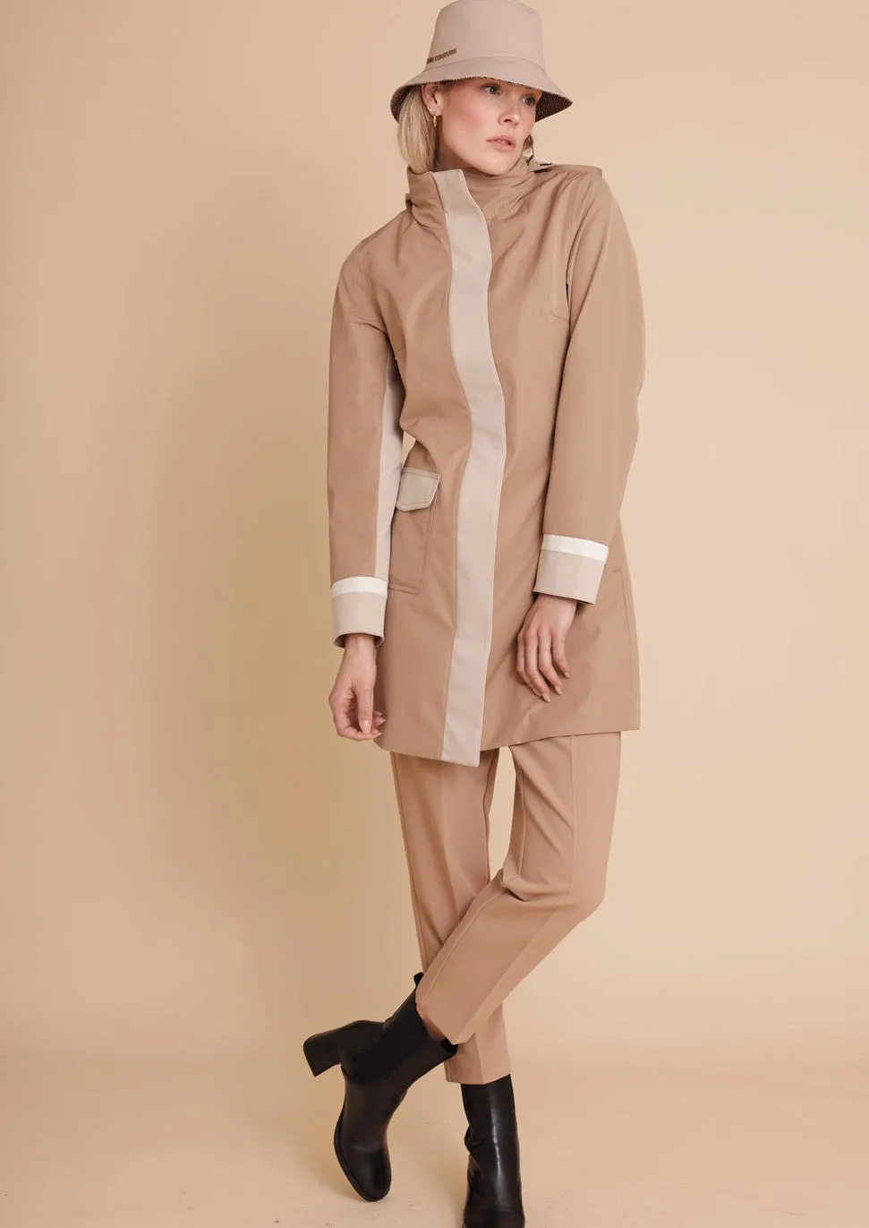 Color Block Coat - Camel-Beige