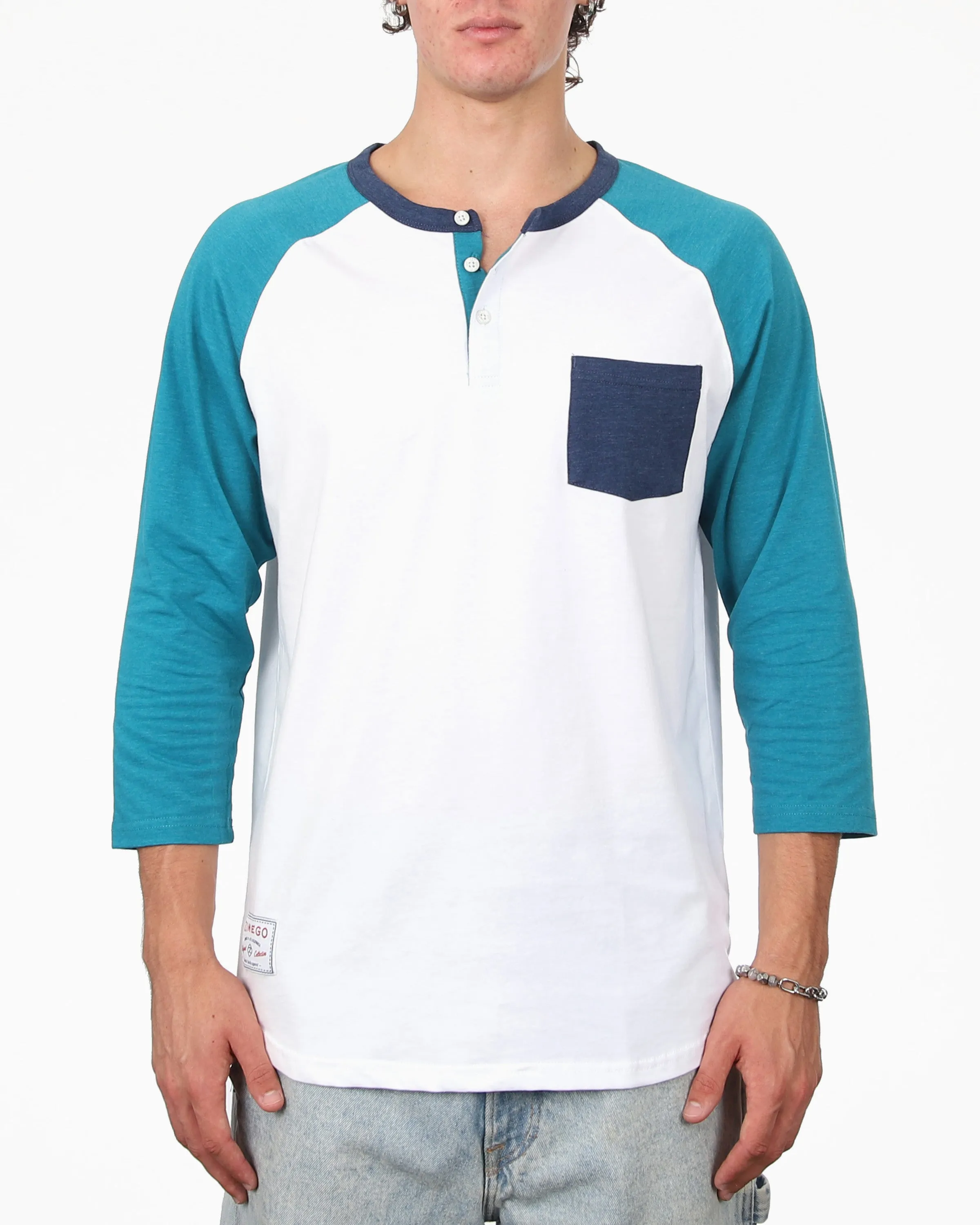 Contrast 3/4 Sleeve Stretch Casual Baseball Button Henley Shirts