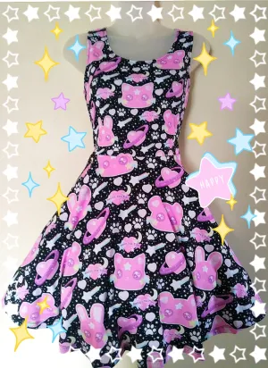 Cosmic Cuties Black Skater Dress [made to order]