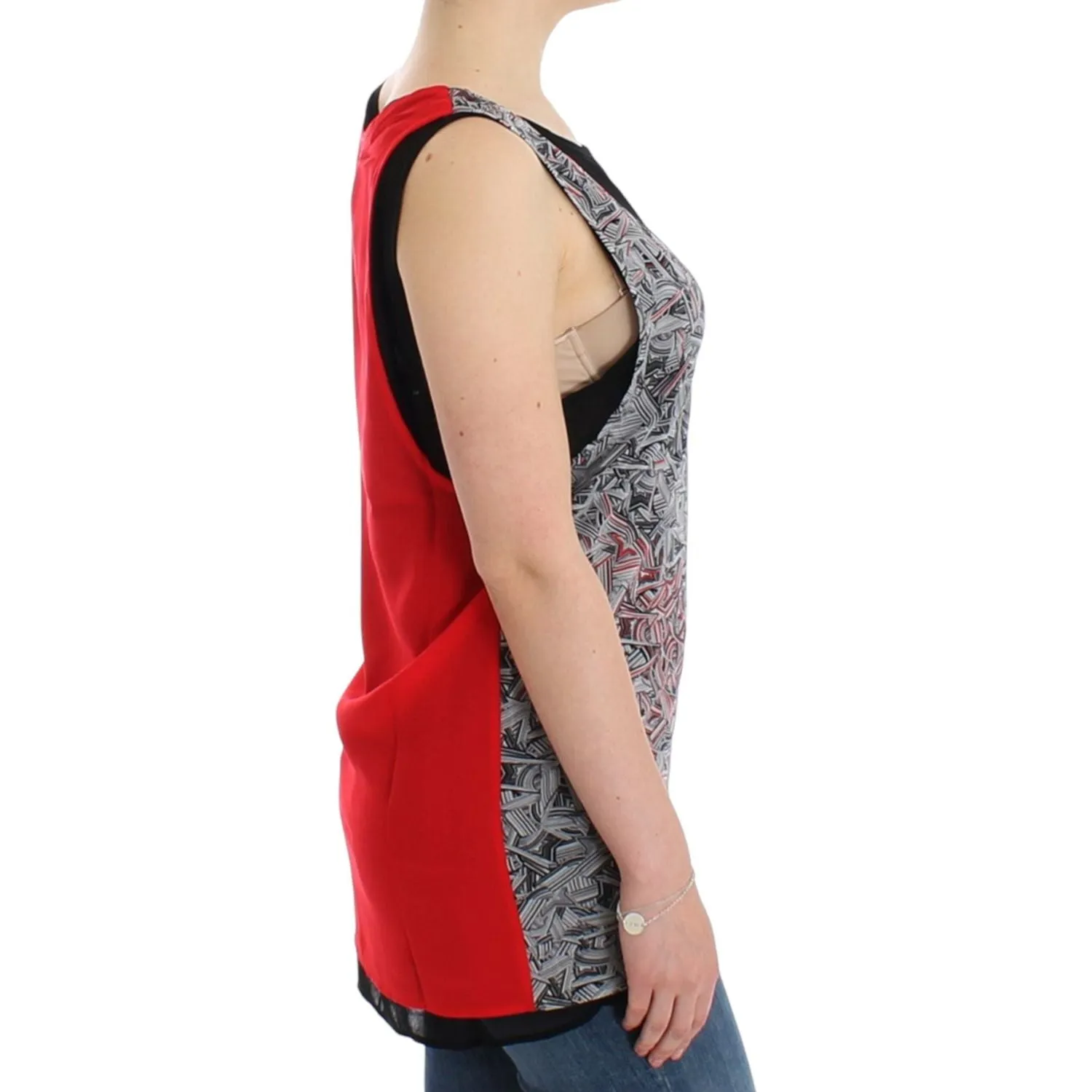 Costume National Elegant Sleeveless Black & Red Top