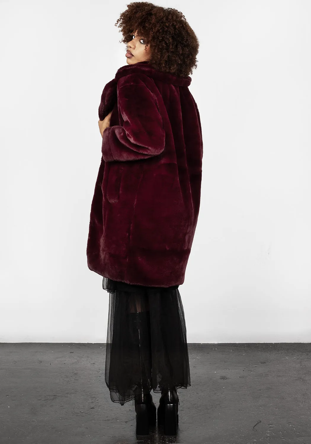 Creature Oversized Fur Coat - Plum