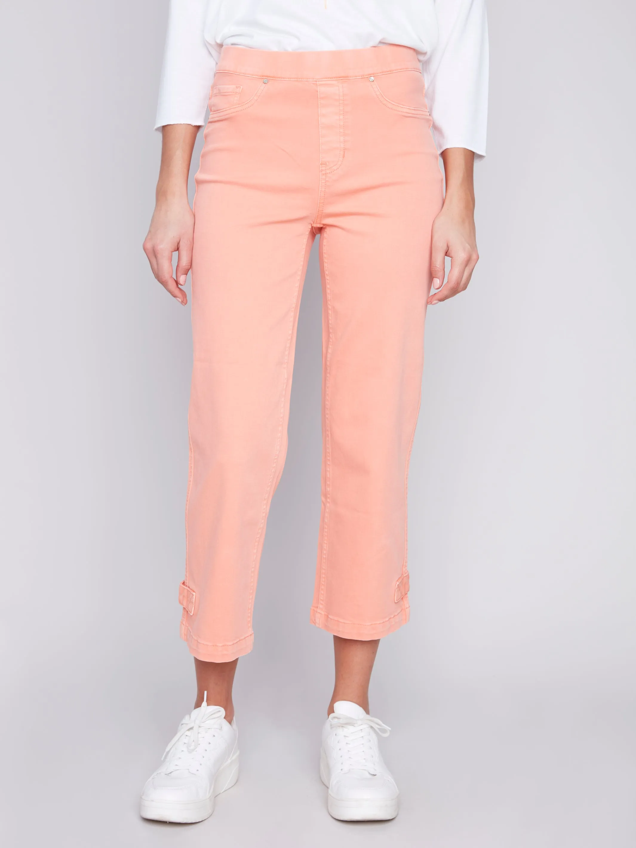 Cropped Twill Pants with Hem Tab