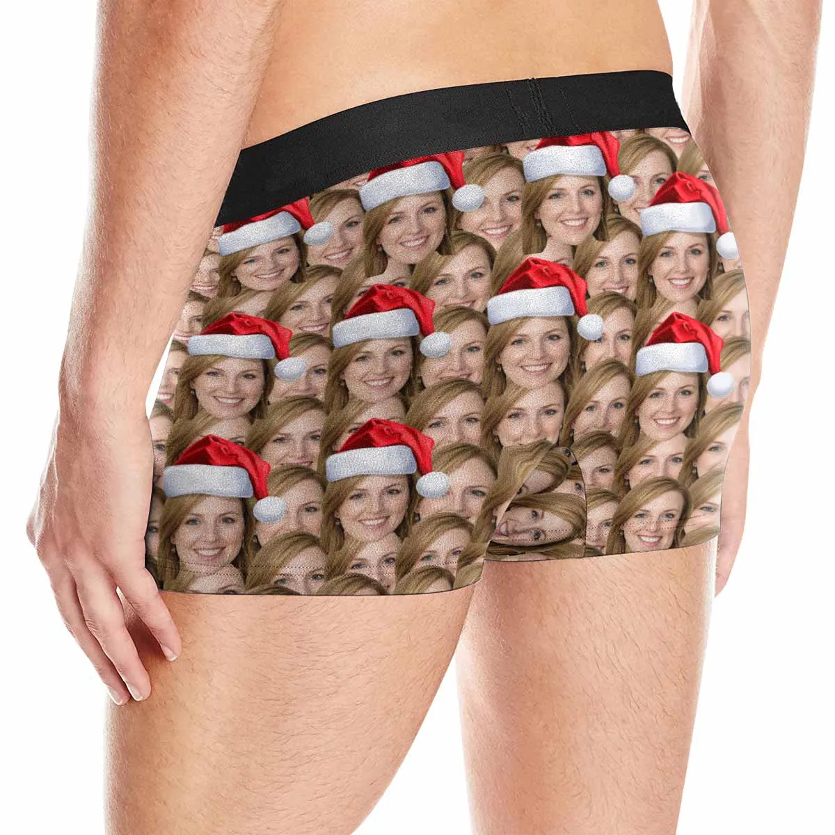 Custom Face Christmas Hat Men's Boxer Briefs Print Your Own Personalized Underwear For Valentine's Day Gift