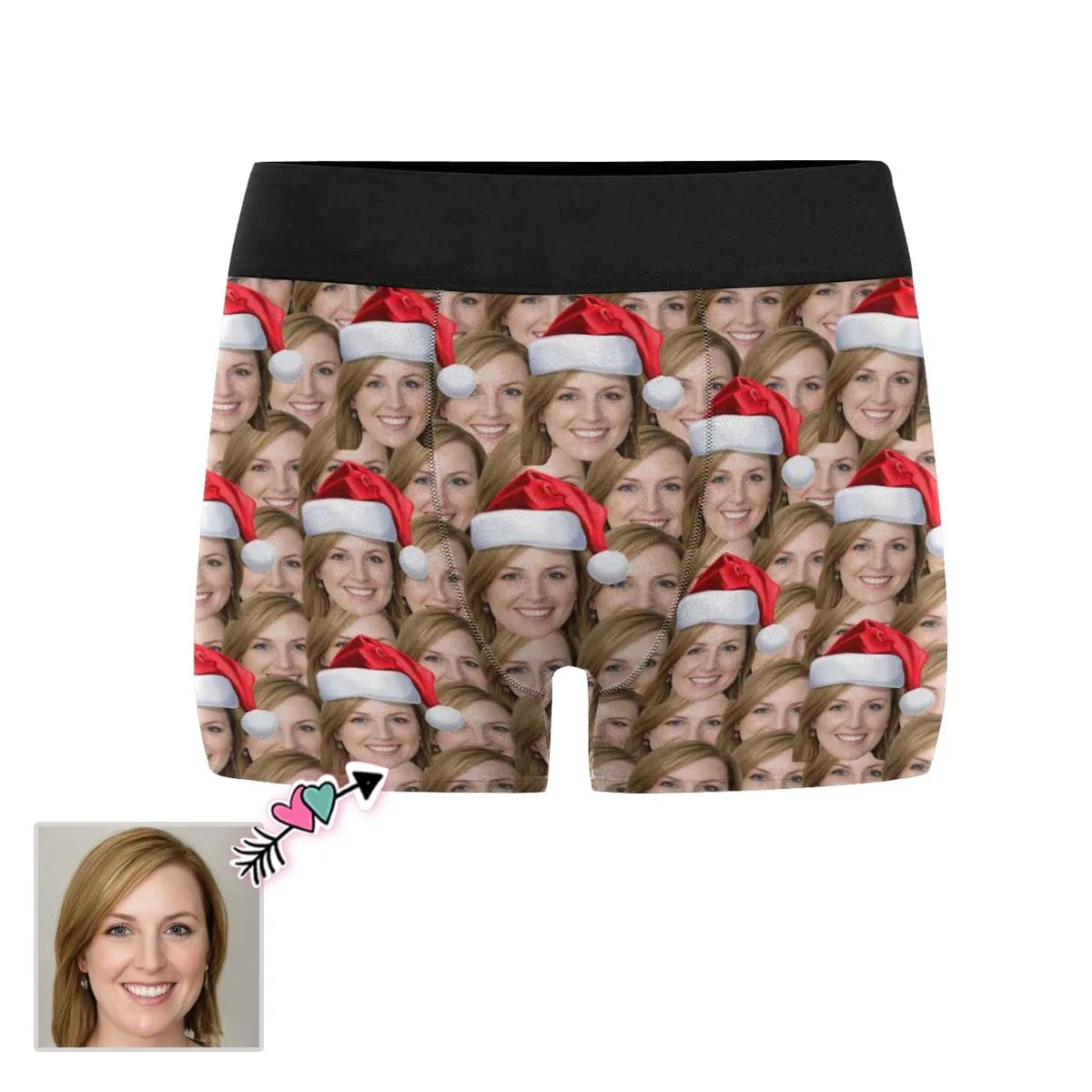 Custom Face Christmas Hat Men's Boxer Briefs Print Your Own Personalized Underwear For Valentine's Day Gift