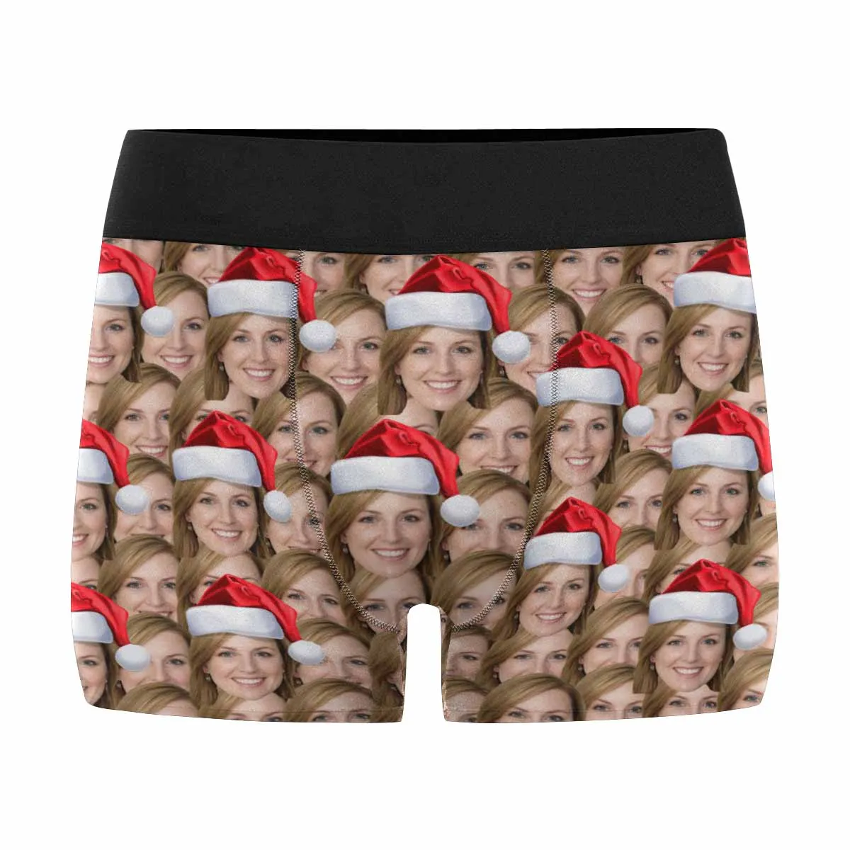 Custom Face Christmas Hat Men's Boxer Briefs Print Your Own Personalized Underwear For Valentine's Day Gift