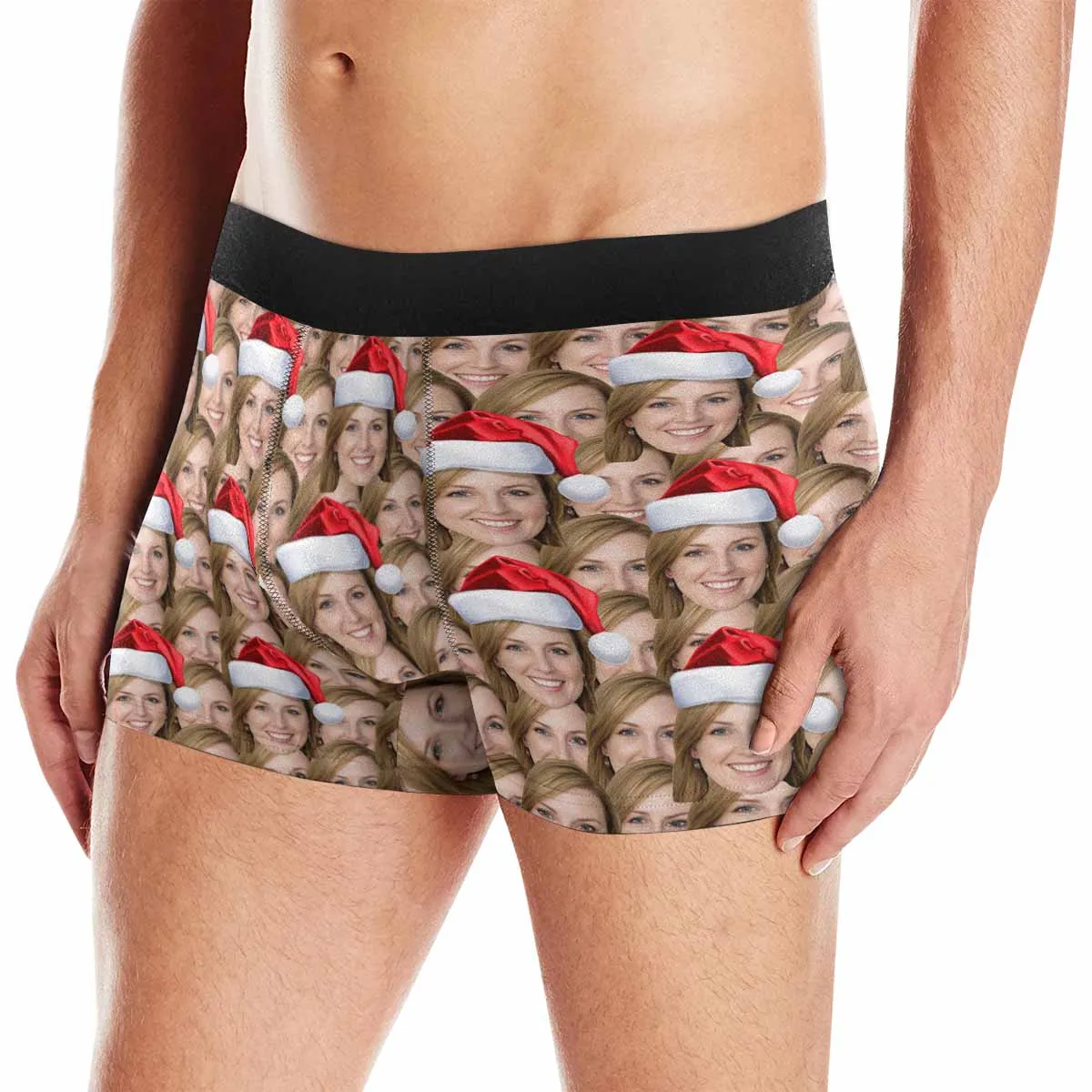 Custom Face Christmas Hat Men's Boxer Briefs Print Your Own Personalized Underwear For Valentine's Day Gift