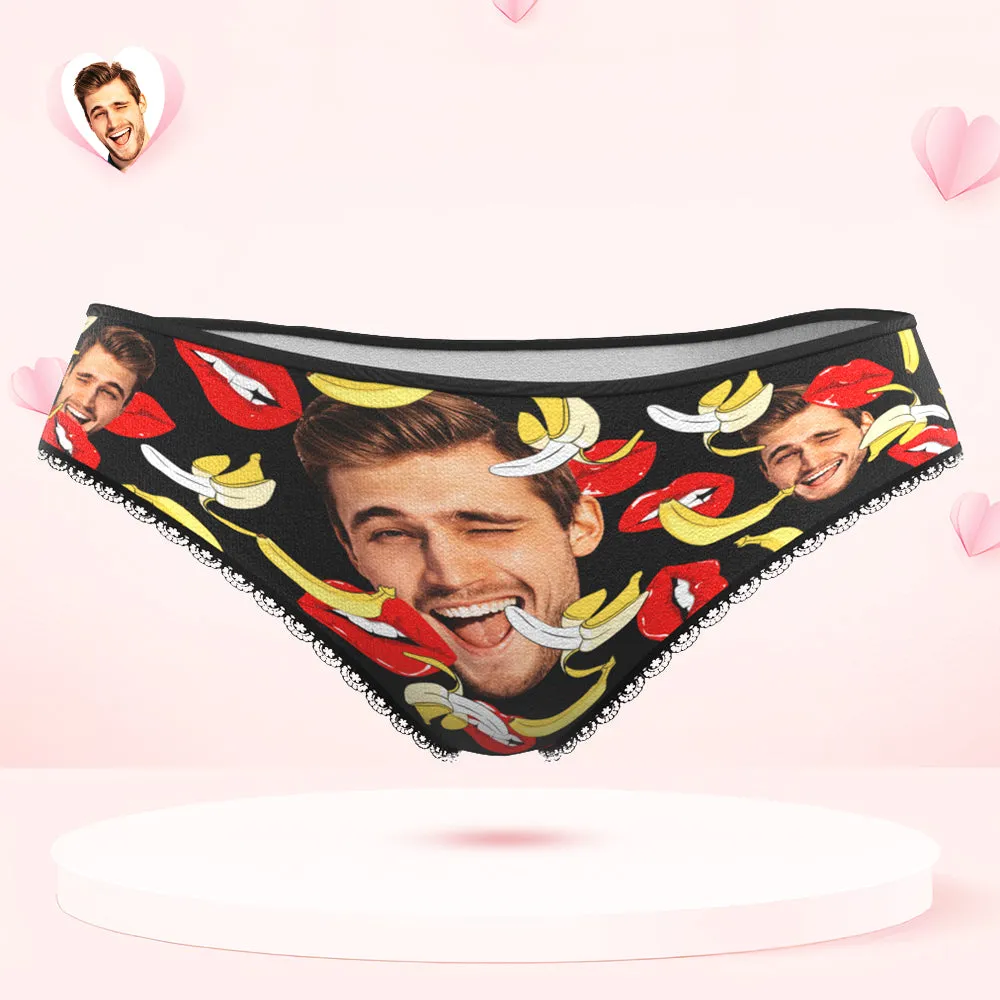 Custom Face Underwear Personalised Eat Banana Boxer Briefs and Panties Valentine's Day Gifts for Couple