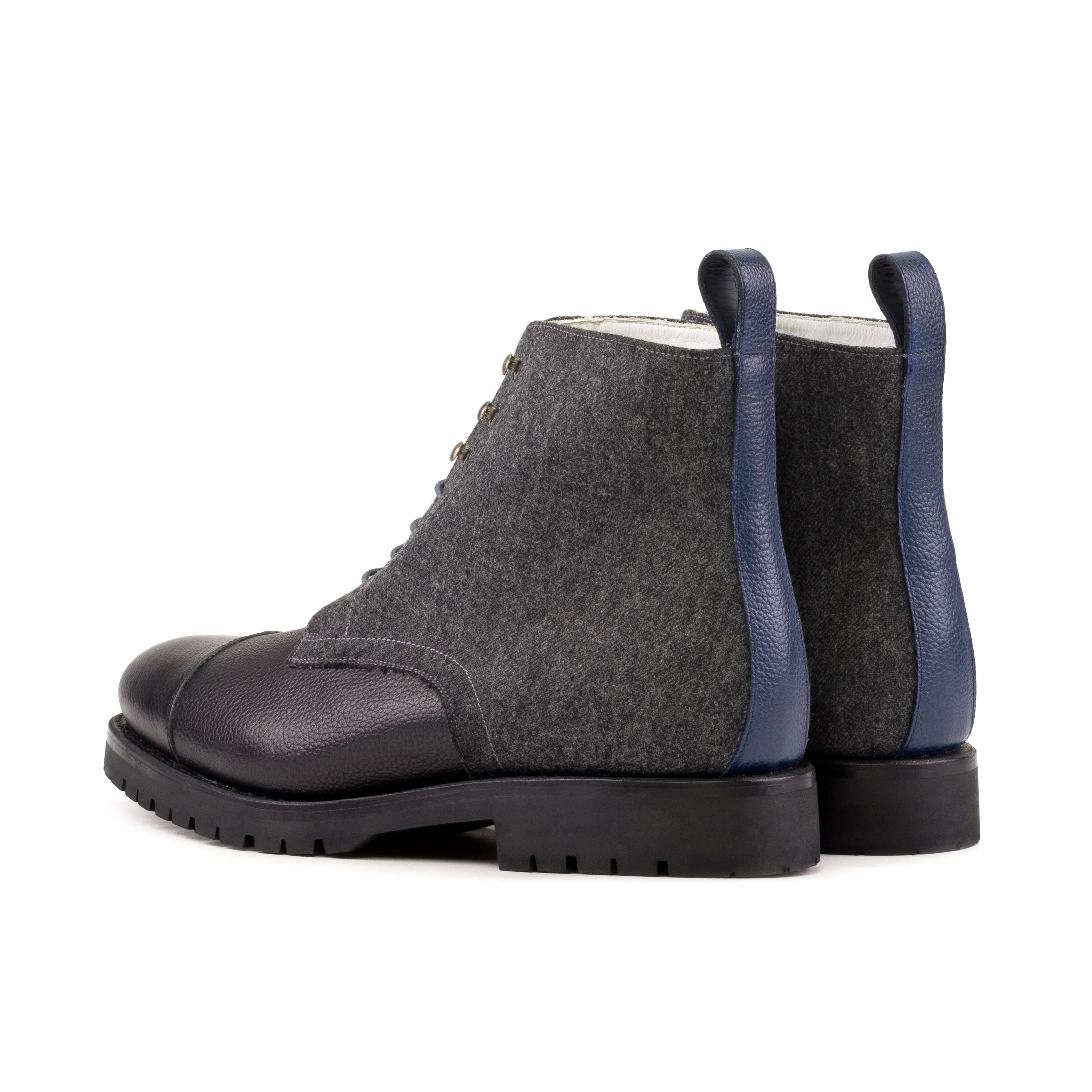 DapperFam Garrison in Black / Grey / Navy Men's Italian Leather Jumper Boot