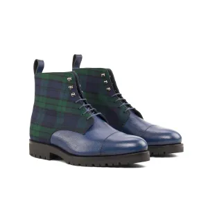 DapperFam Garrison in Blackwatch / Navy Men's Sartorial & Italian Full Grain Leather Jumper Boot