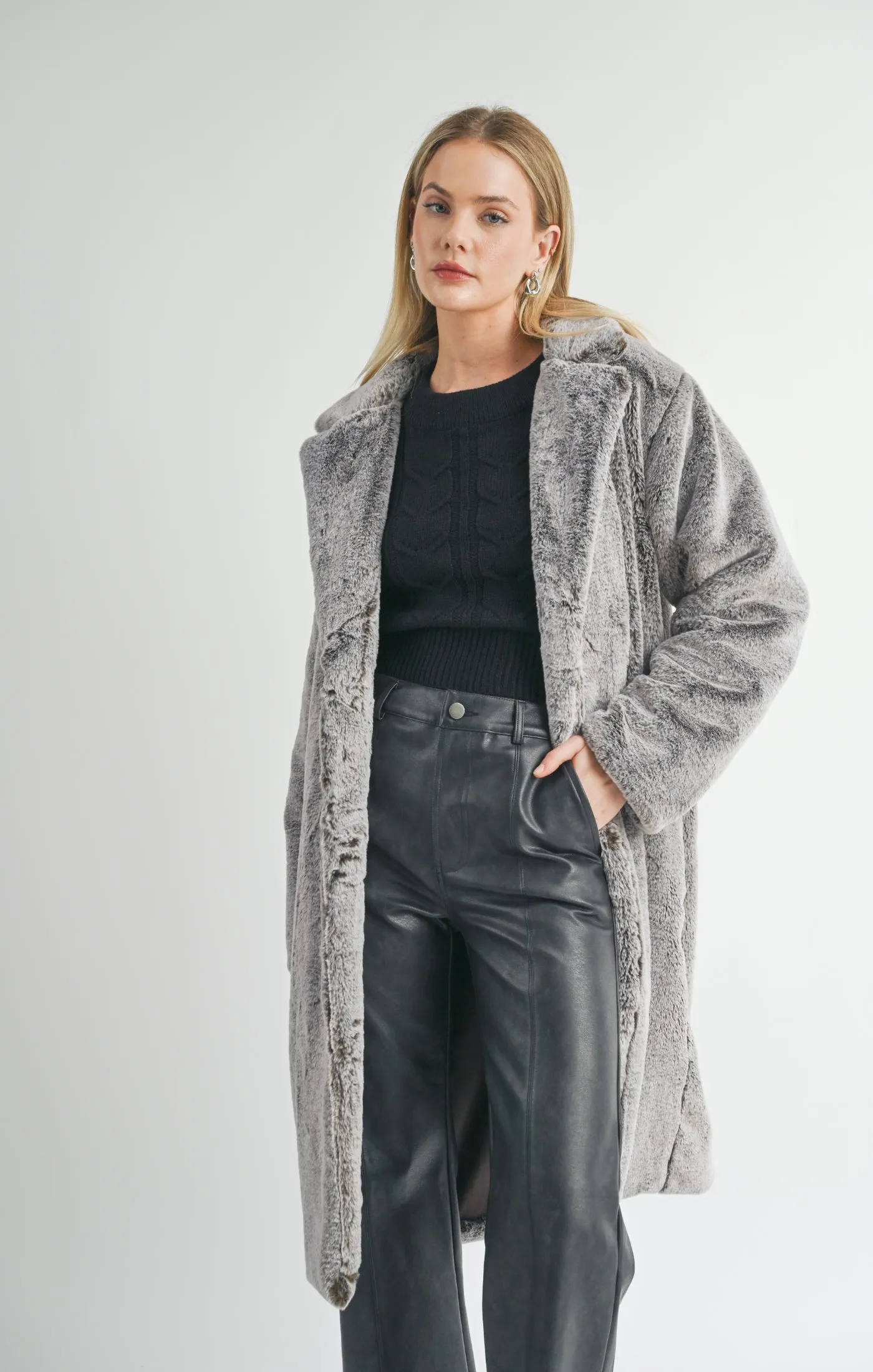 DARING 2 TONE VEGAN FUR COAT