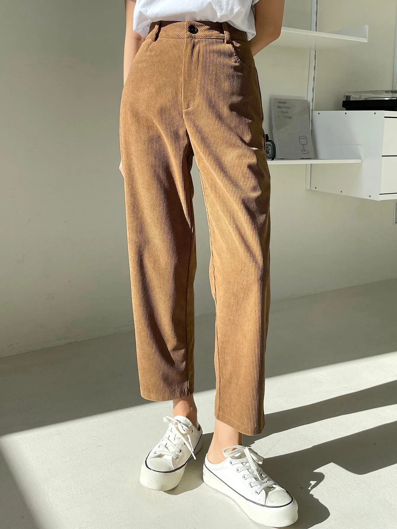 DAZY High Waist Corduroy Straight Leg Pants