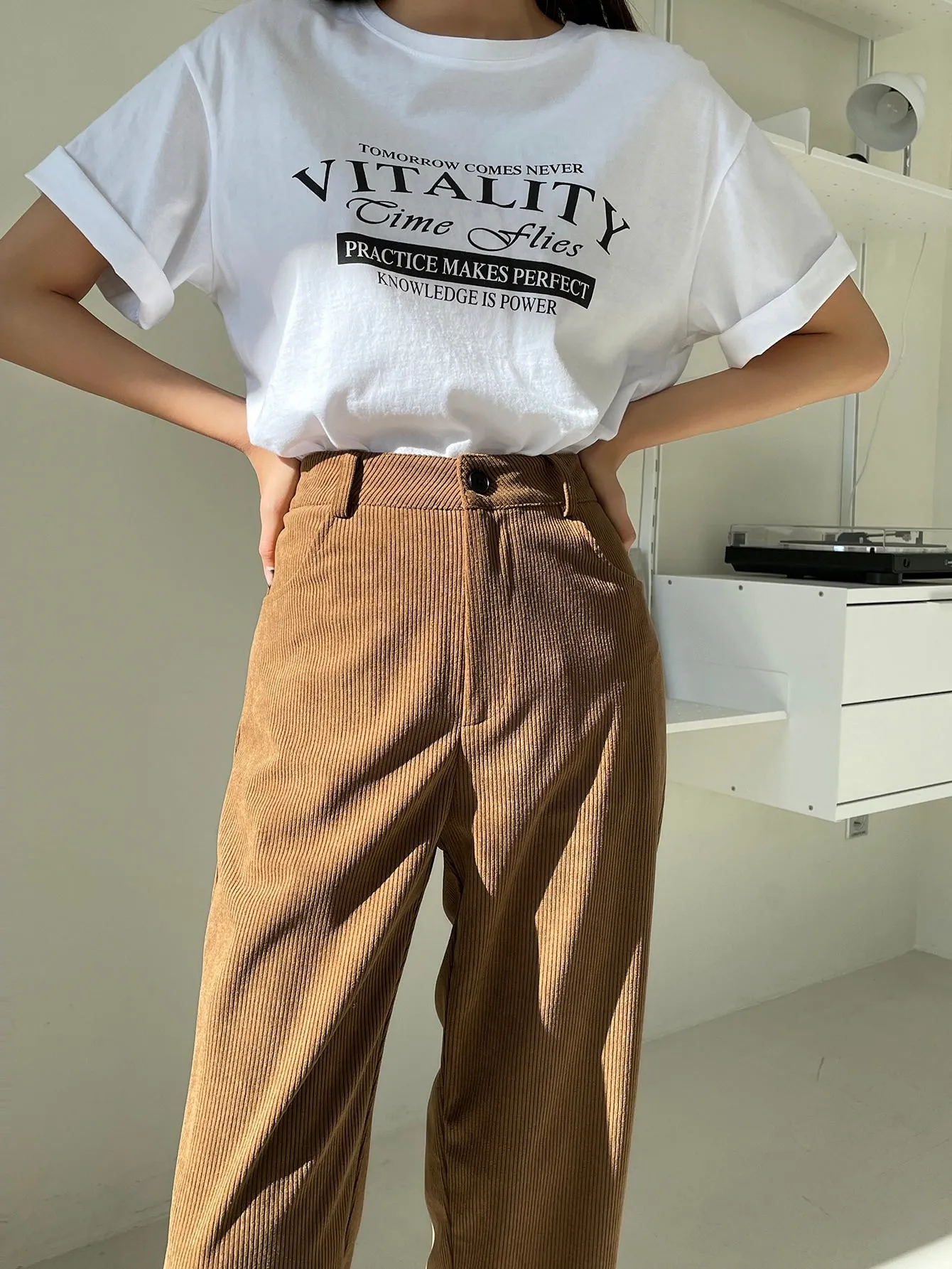 DAZY High Waist Corduroy Straight Leg Pants