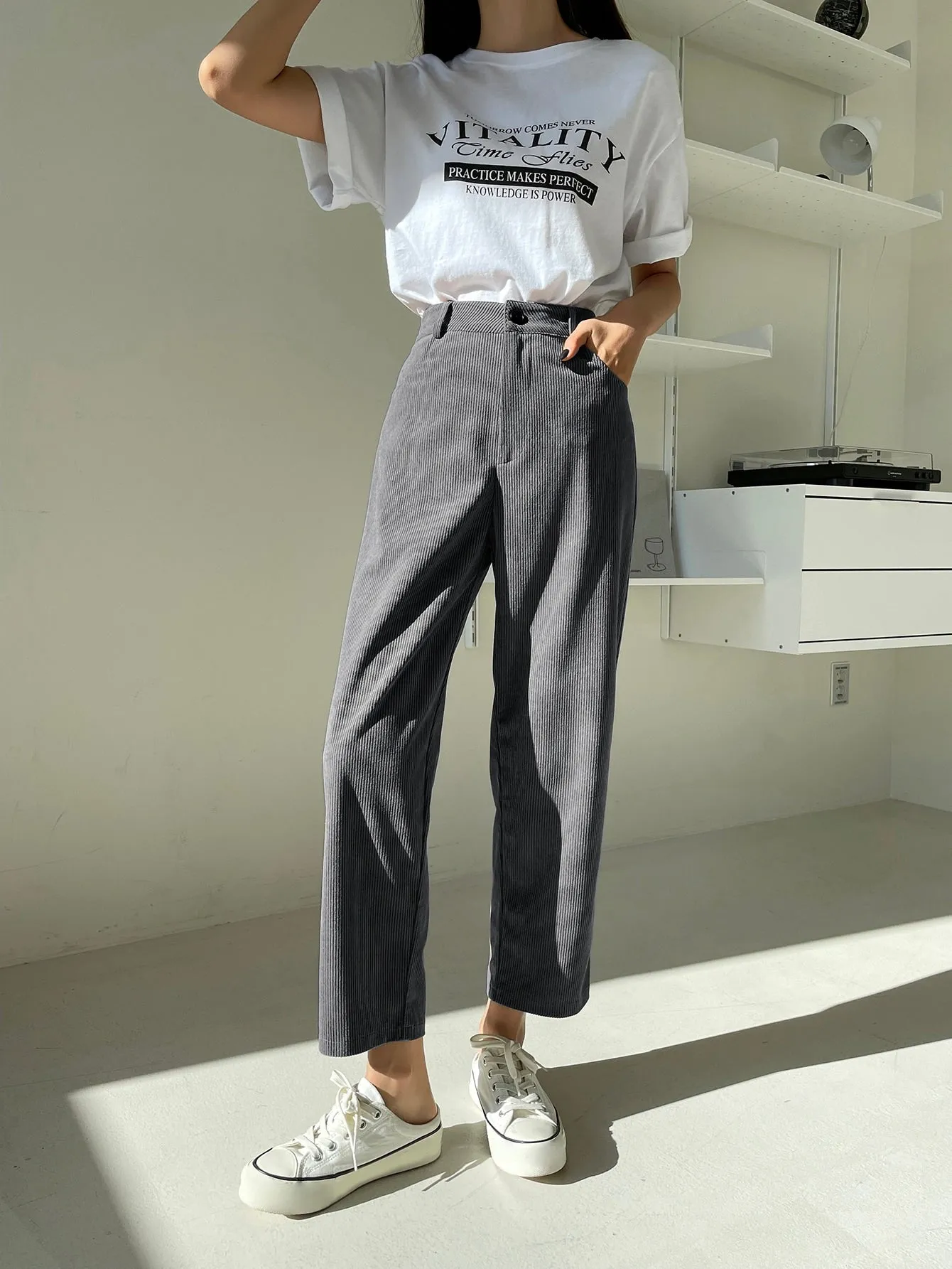 DAZY High Waist Corduroy Straight Leg Pants