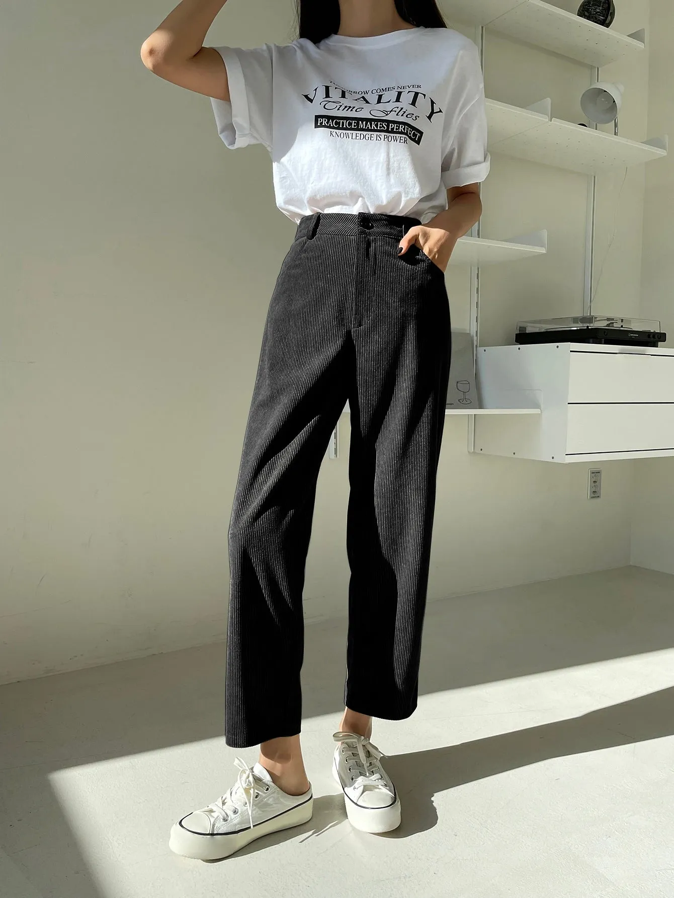 DAZY High Waist Corduroy Straight Leg Pants