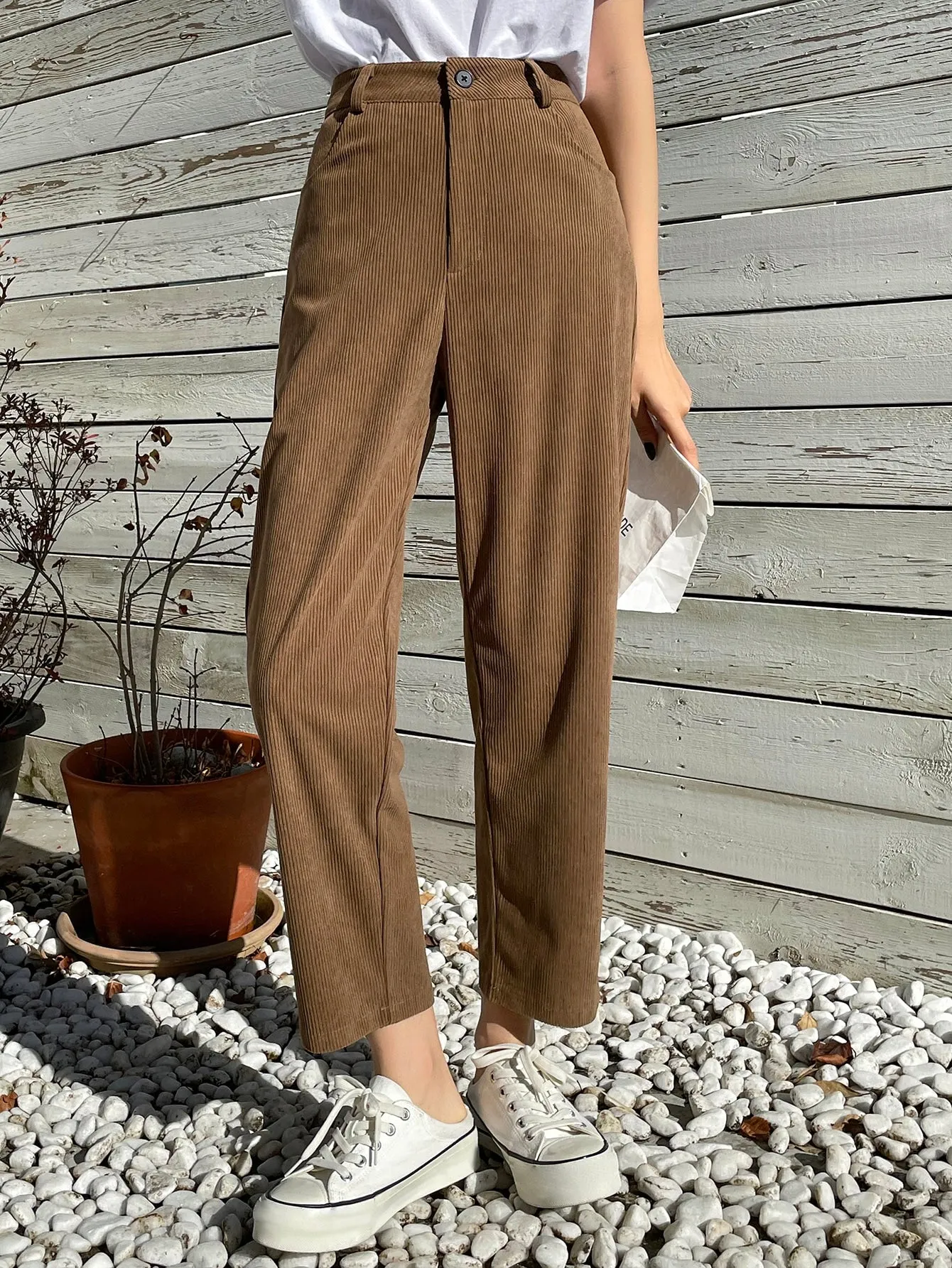 DAZY High Waist Corduroy Straight Leg Pants