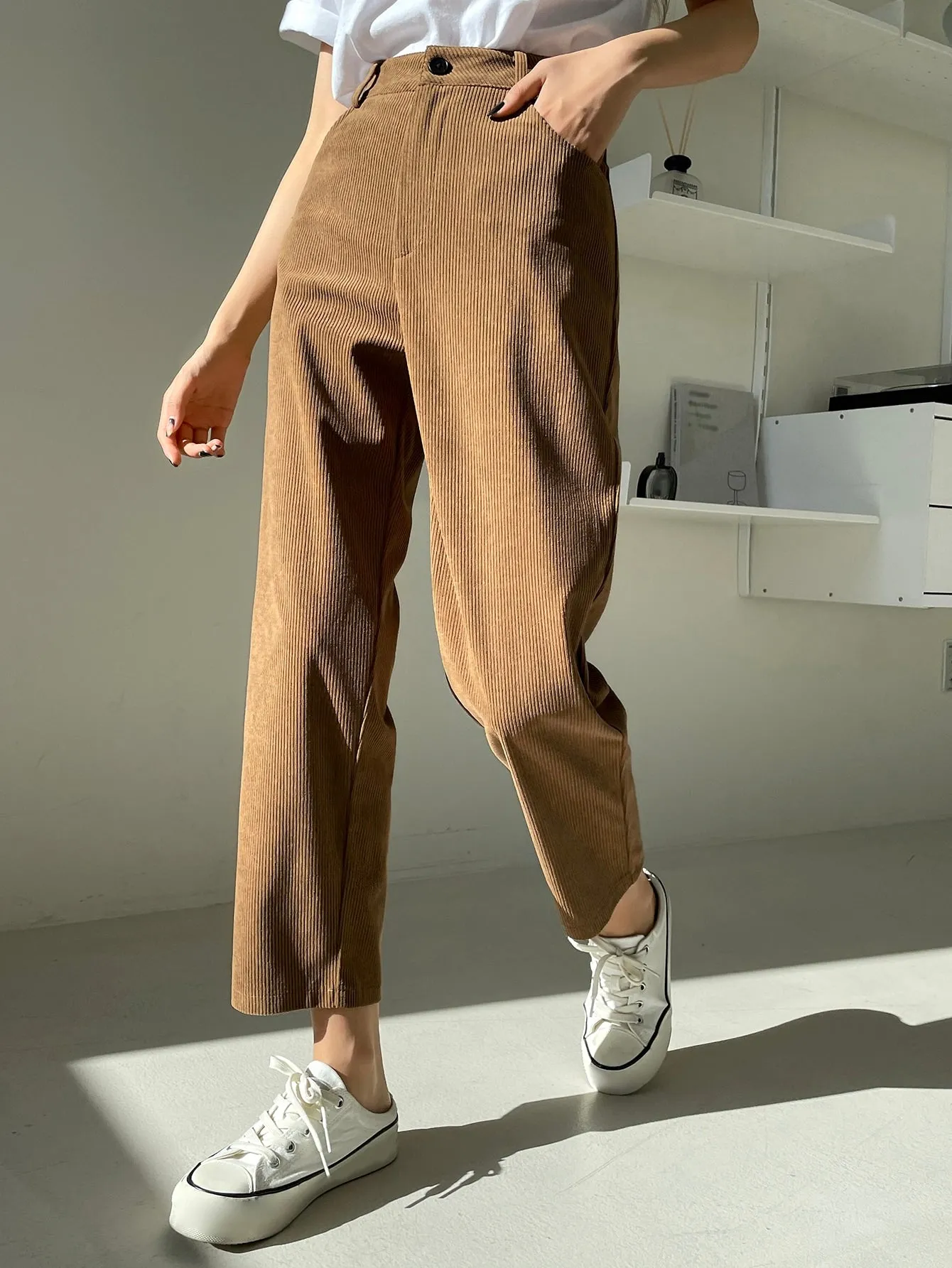 DAZY High Waist Corduroy Straight Leg Pants