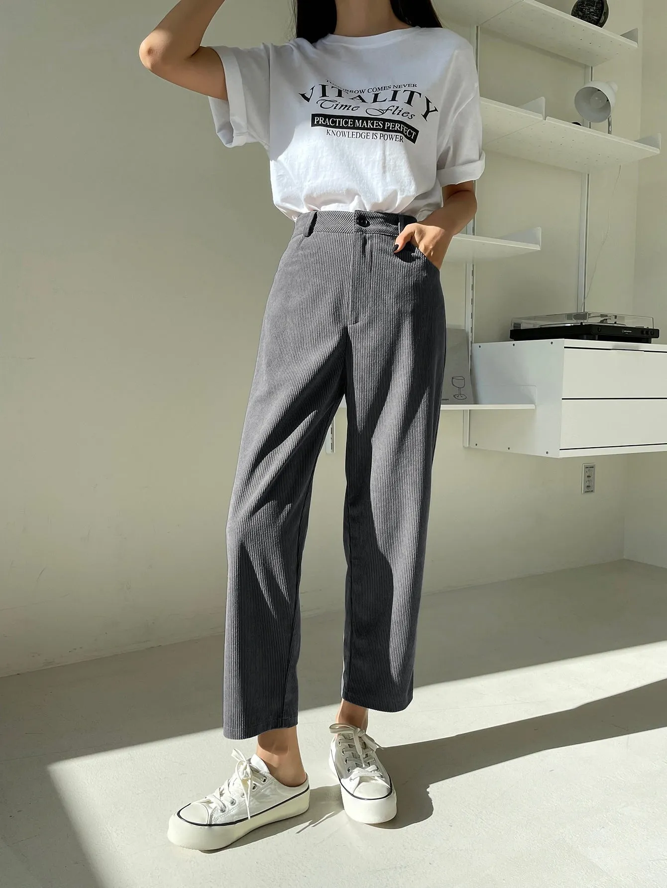 DAZY High Waist Corduroy Straight Leg Pants