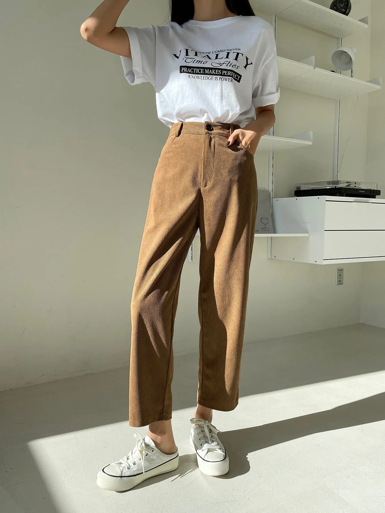 DAZY High Waist Corduroy Straight Leg Pants