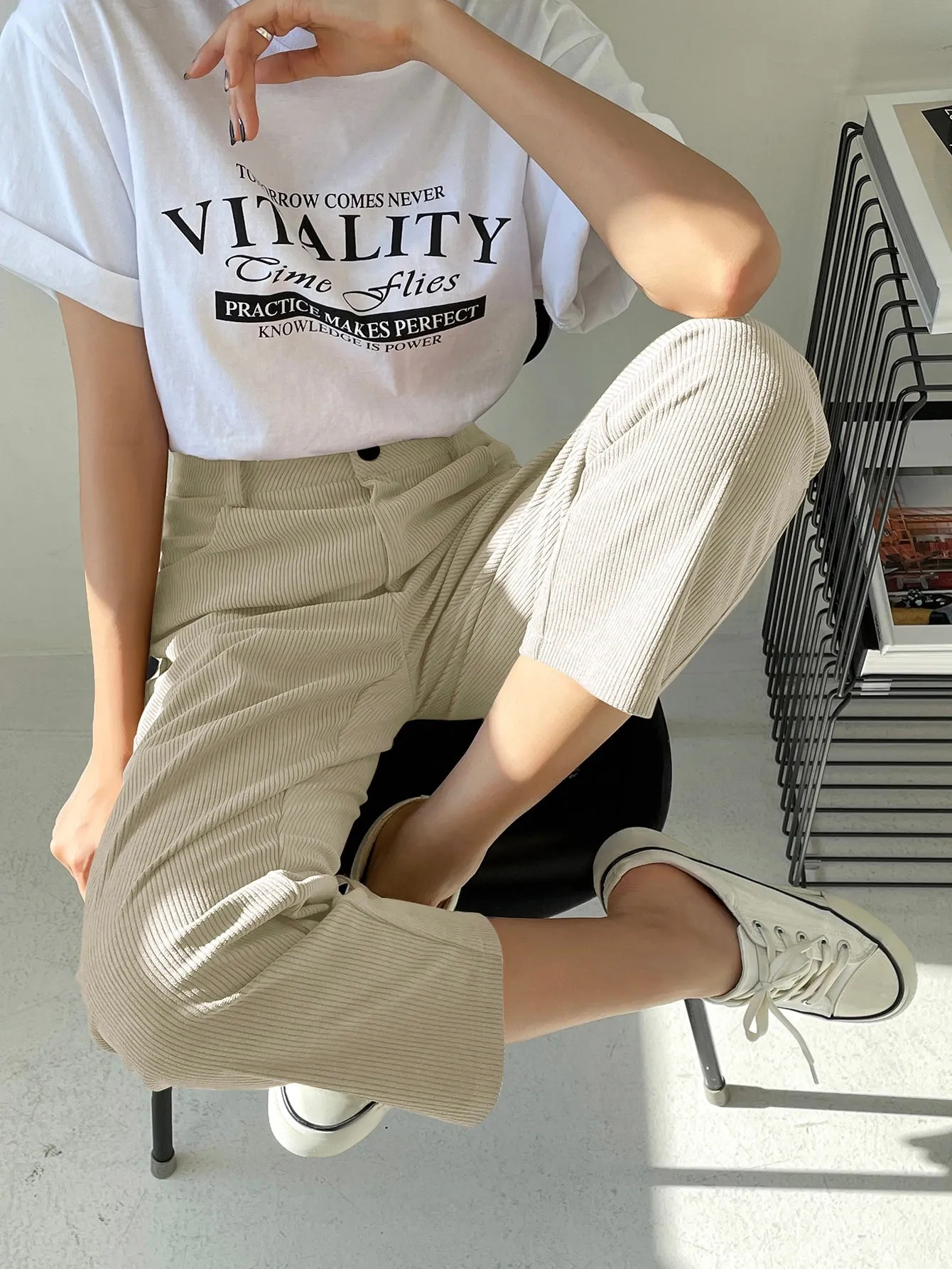 DAZY High Waist Corduroy Straight Leg Pants