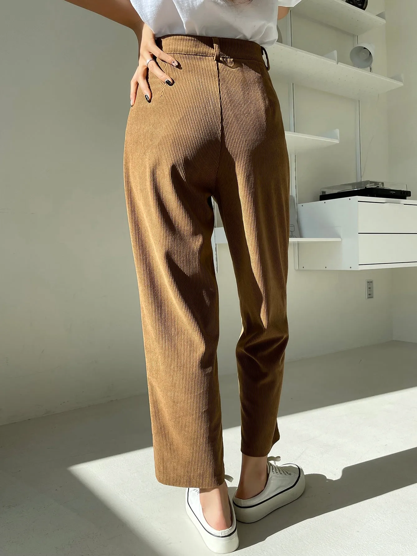 DAZY High Waist Corduroy Straight Leg Pants