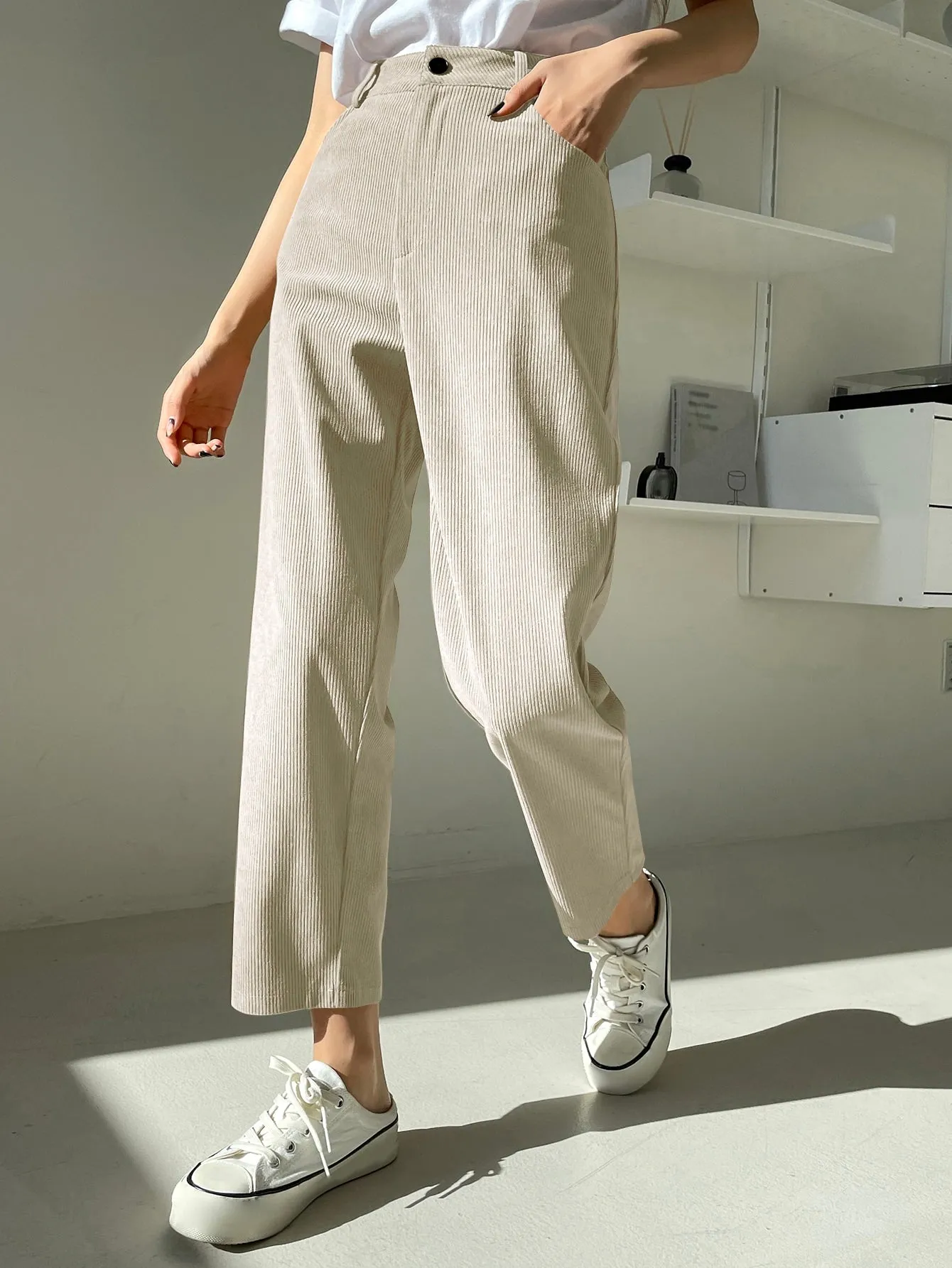 DAZY High Waist Corduroy Straight Leg Pants