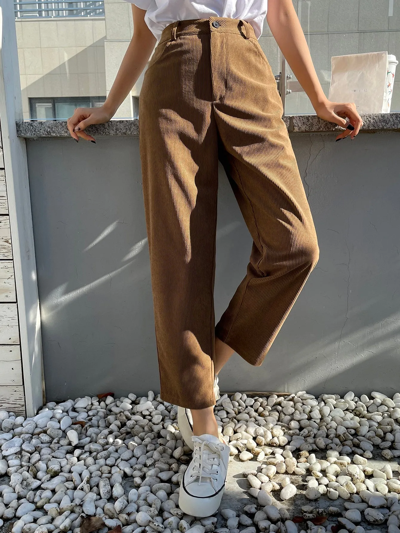 DAZY High Waist Corduroy Straight Leg Pants