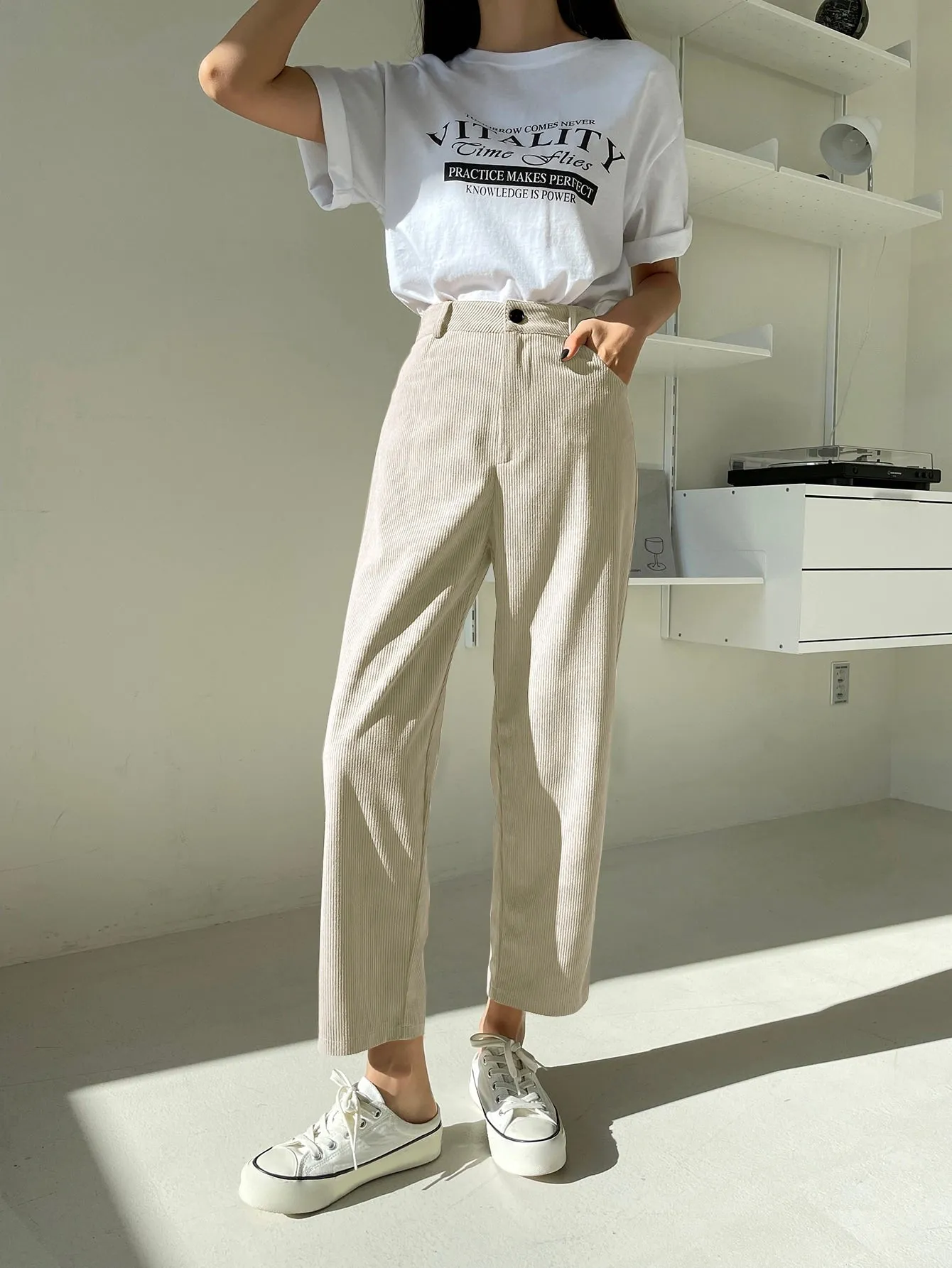 DAZY High Waist Corduroy Straight Leg Pants