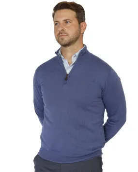 Denim Cotton Cashmere Zip Neck Jumper