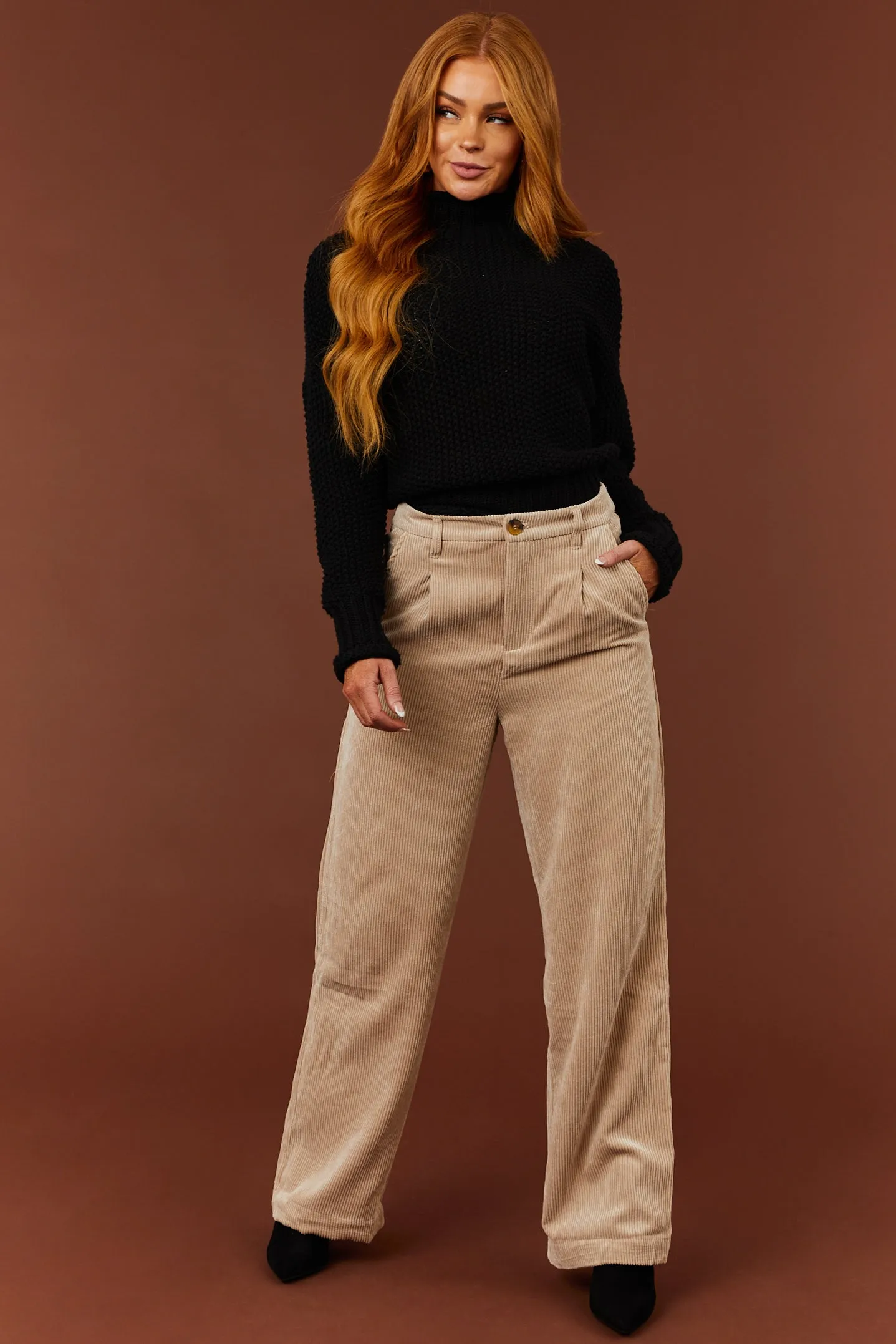 Desert Sand Corduroy Trouser Straight Leg Pants