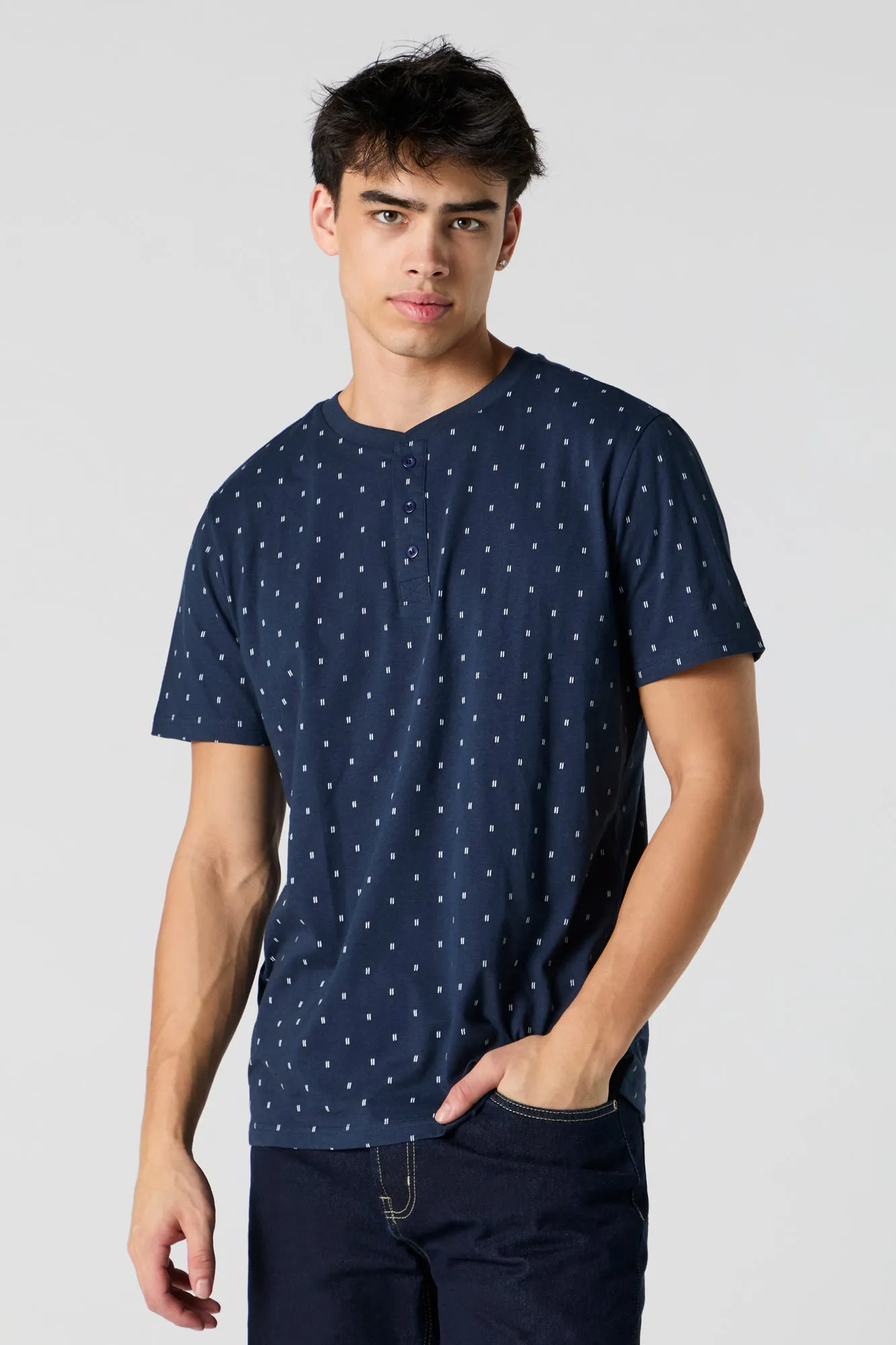 Ditsy Print Henley T-Shirt