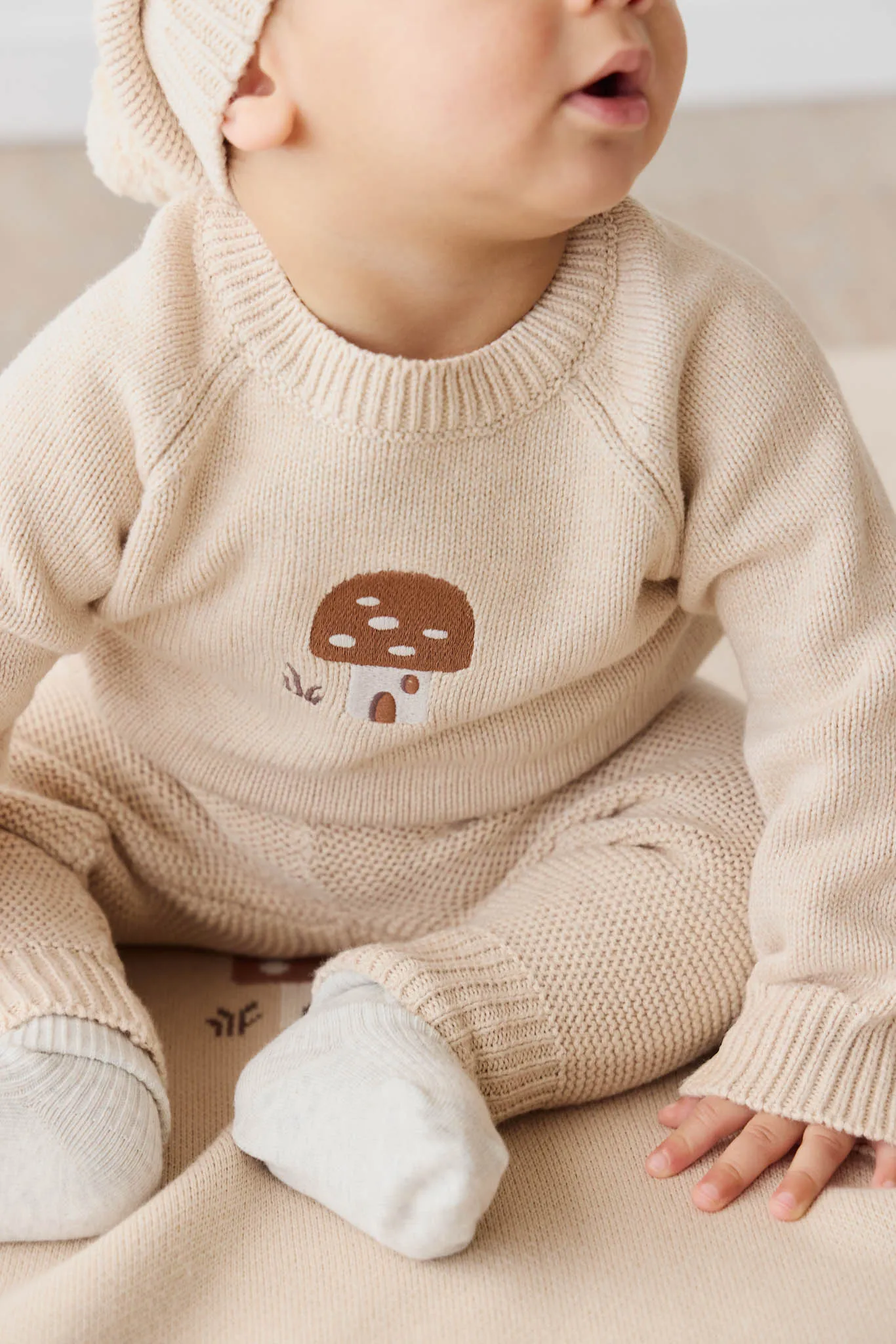 Ethan Jumper - Oatmeal Marle Jacquard Mushroom House