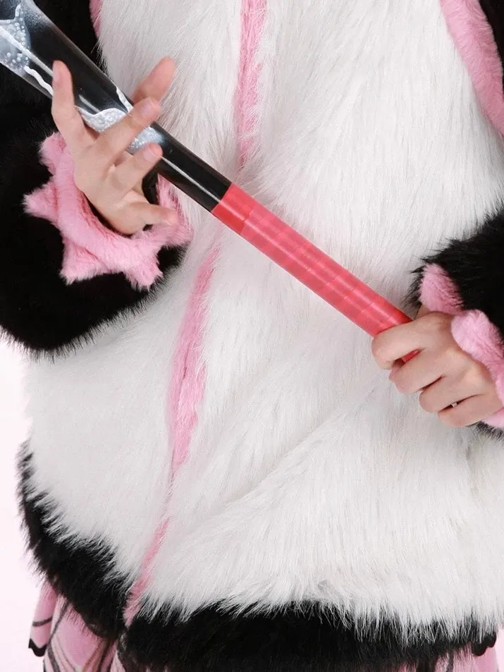 Evil Tooth Kawaii Panda Look Faux Fur Hoodie Coat Christmas