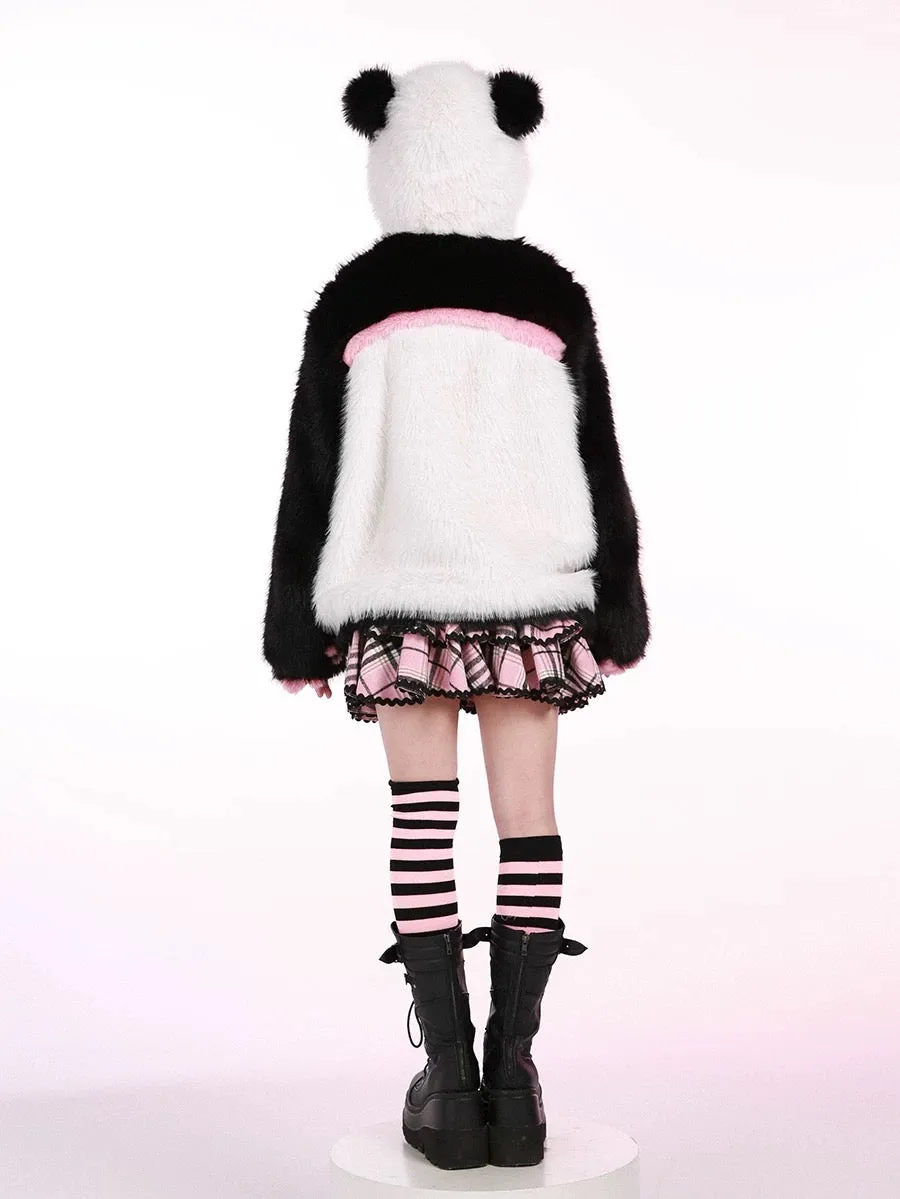 Evil Tooth Kawaii Panda Look Faux Fur Hoodie Coat Christmas