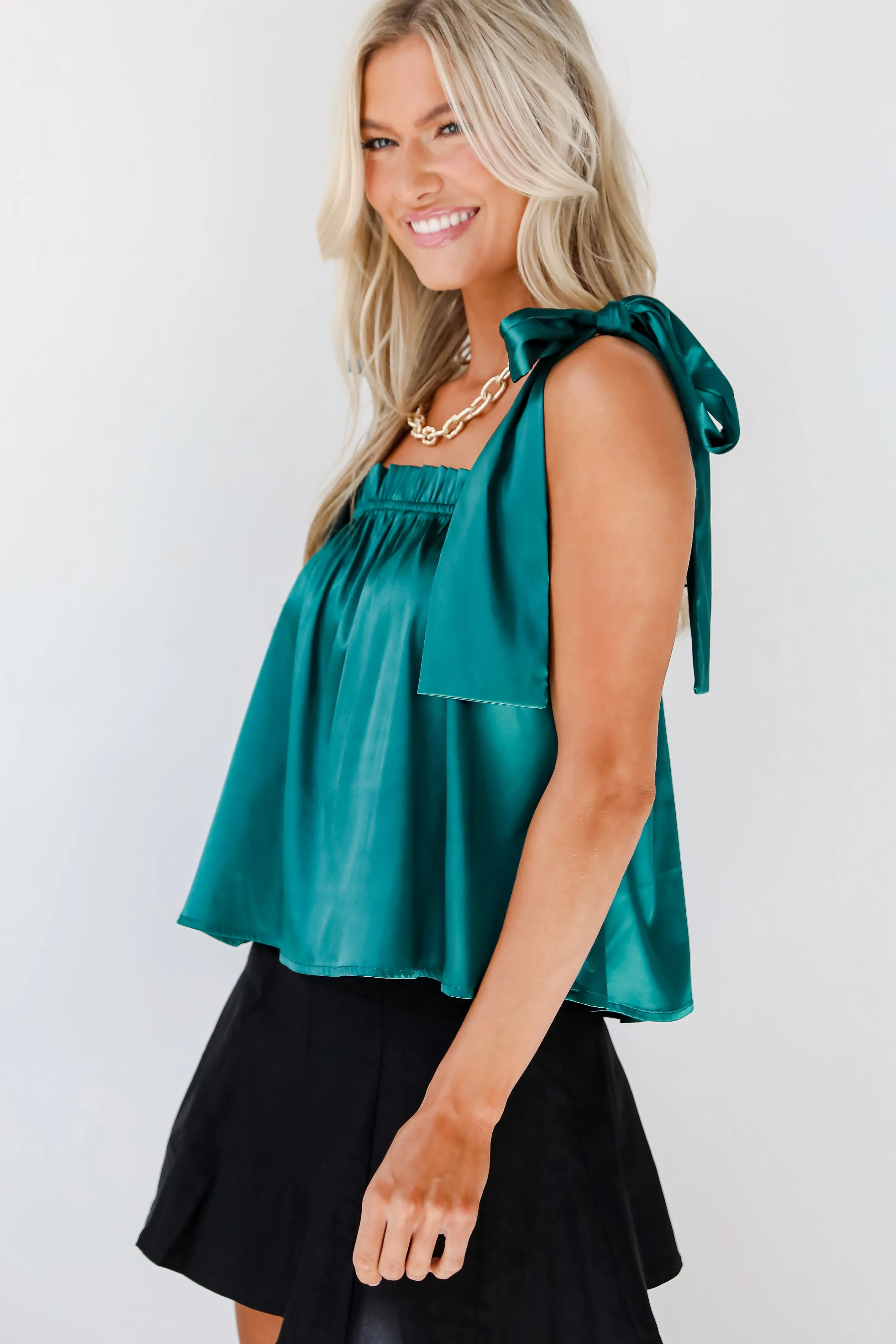 Exceptional Charmer Green Satin Tank