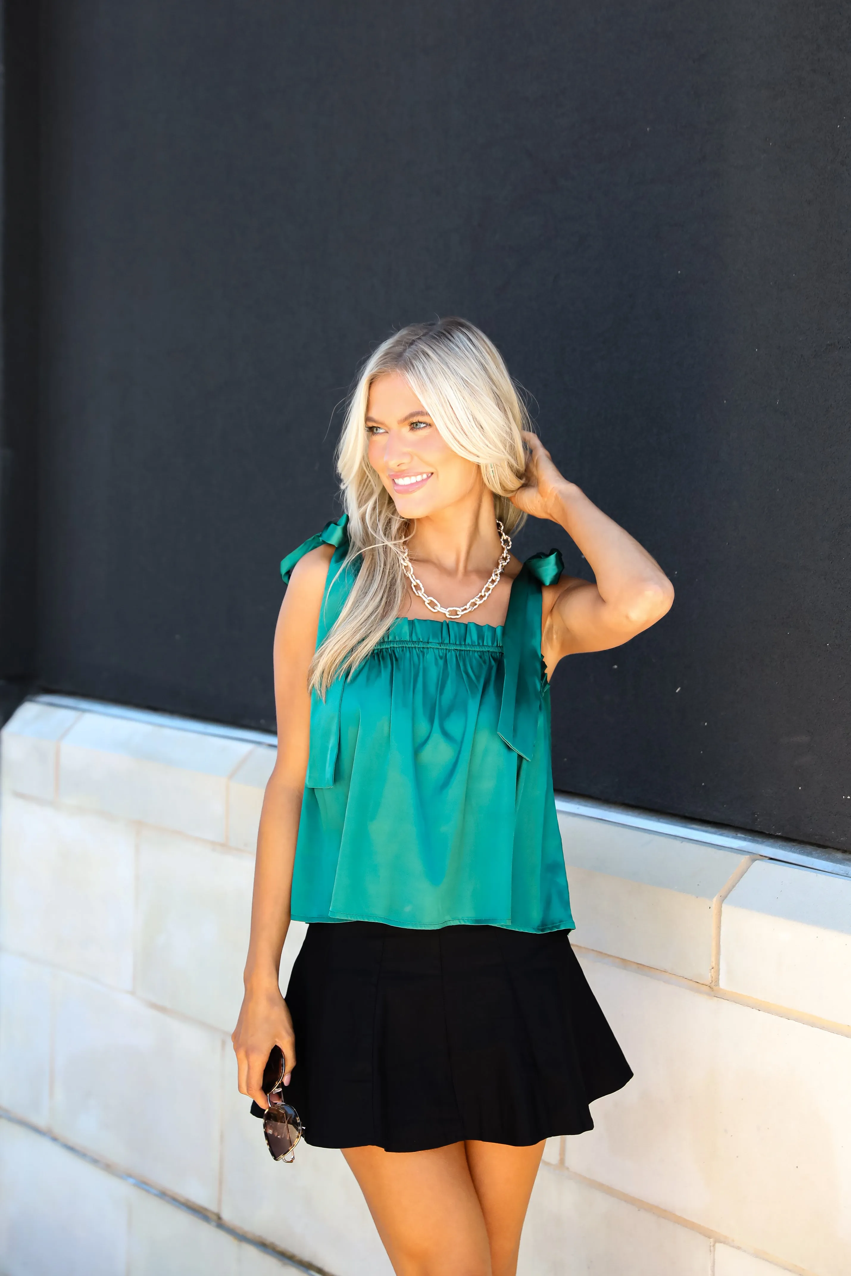 Exceptional Charmer Green Satin Tank