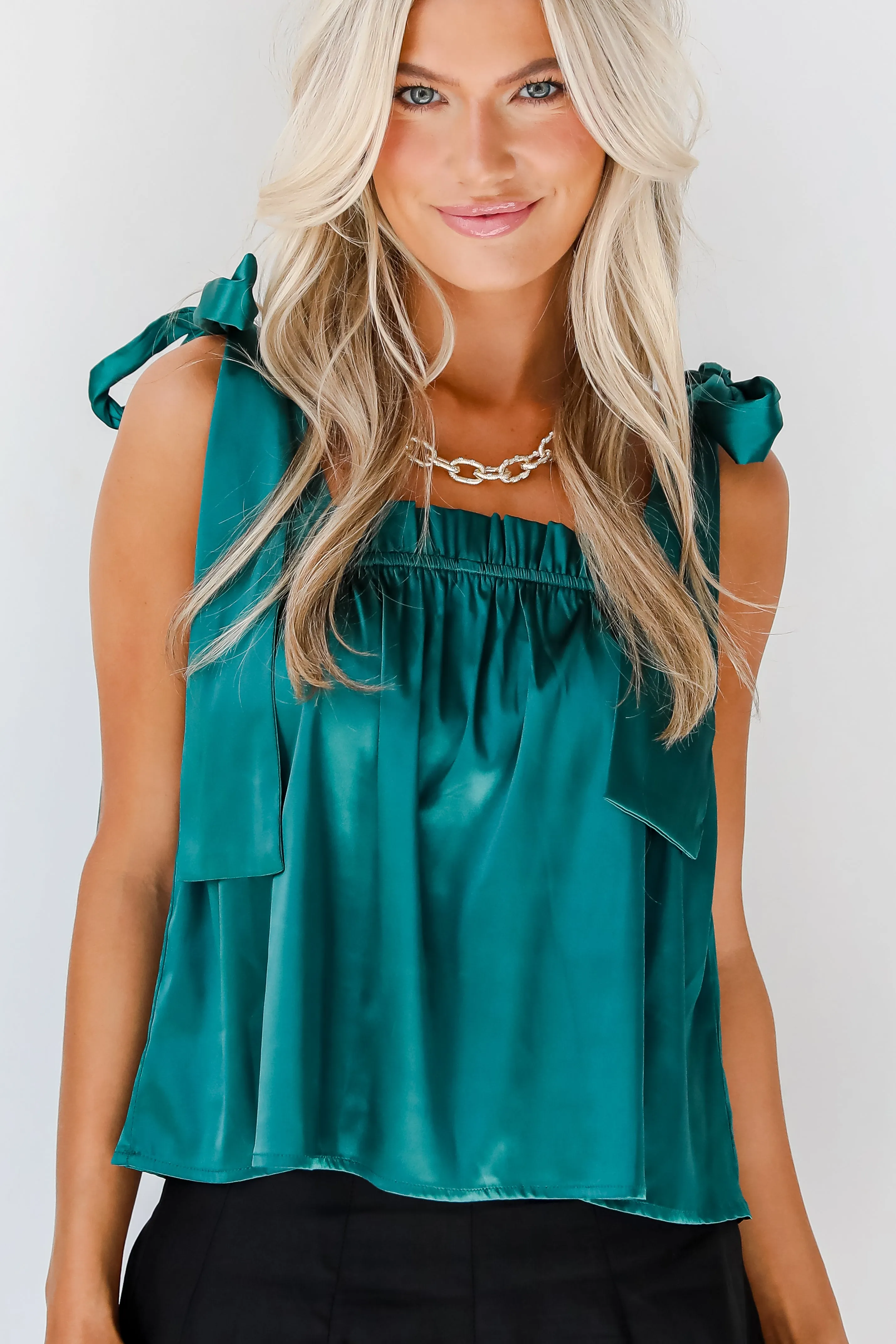 Exceptional Charmer Green Satin Tank