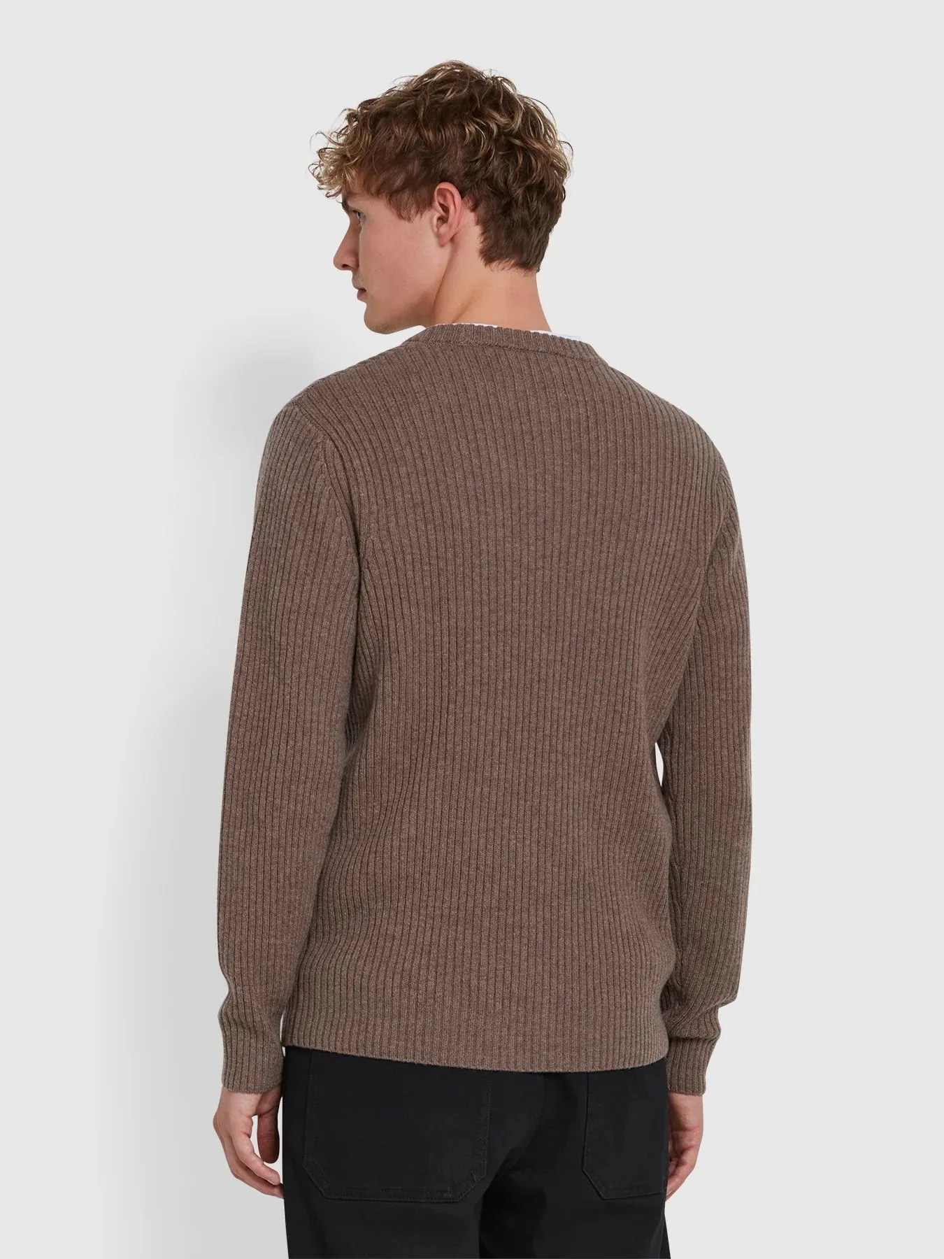 Farah Halton Rib Sweater In Mushroom Grey