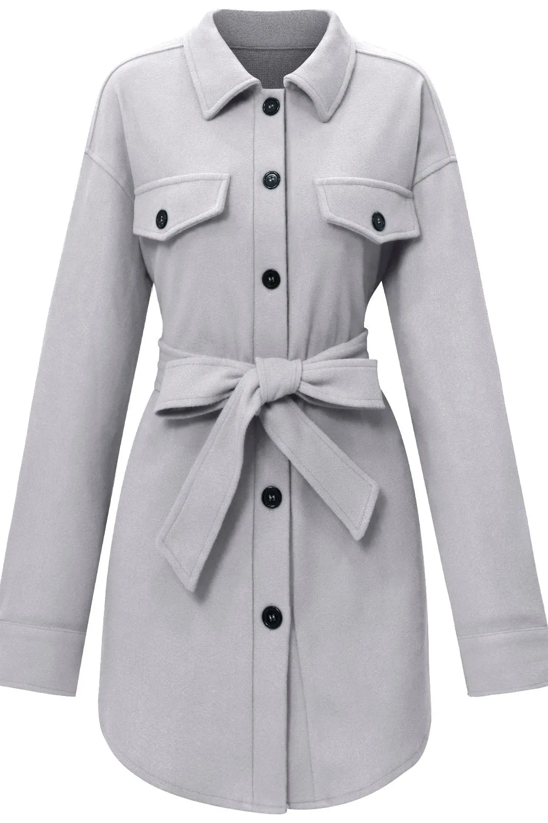 Fashion Women Belted Button Long Sleeves Coat