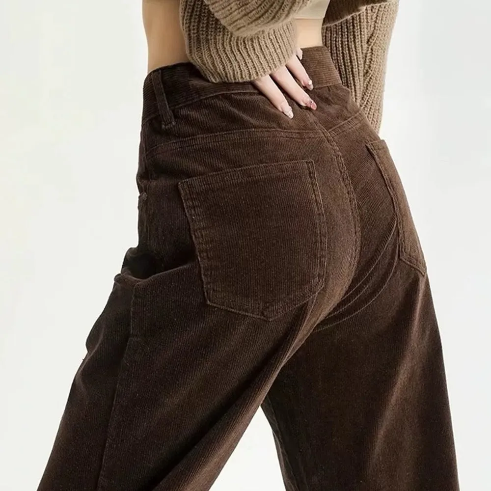 Fashionkova Brown High-Rise Retro Cord Pants