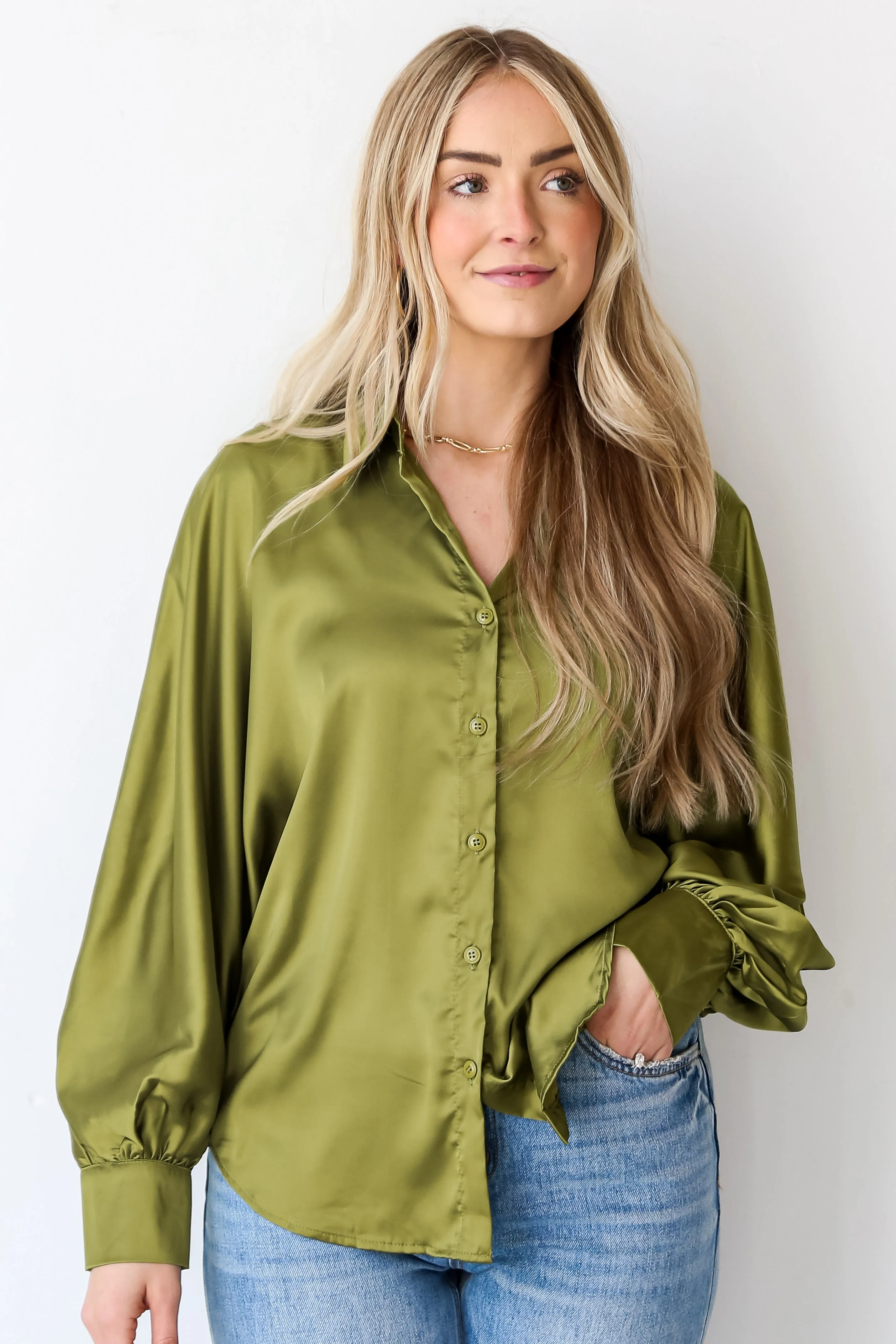 FINAL SALE - Lovely Delight Satin Button-Up Blouse - DU DEAL