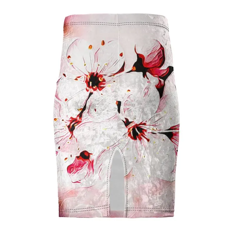 Floral Embosses: Pictorial Cherry Blossoms 01-02 Designer Pencil Mini Skirt