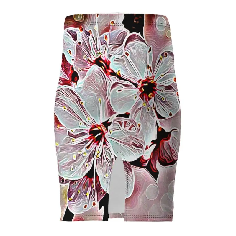 Floral Embosses: Pictorial Cherry Blossoms 01-03 Designer Pencil Mini Skirt