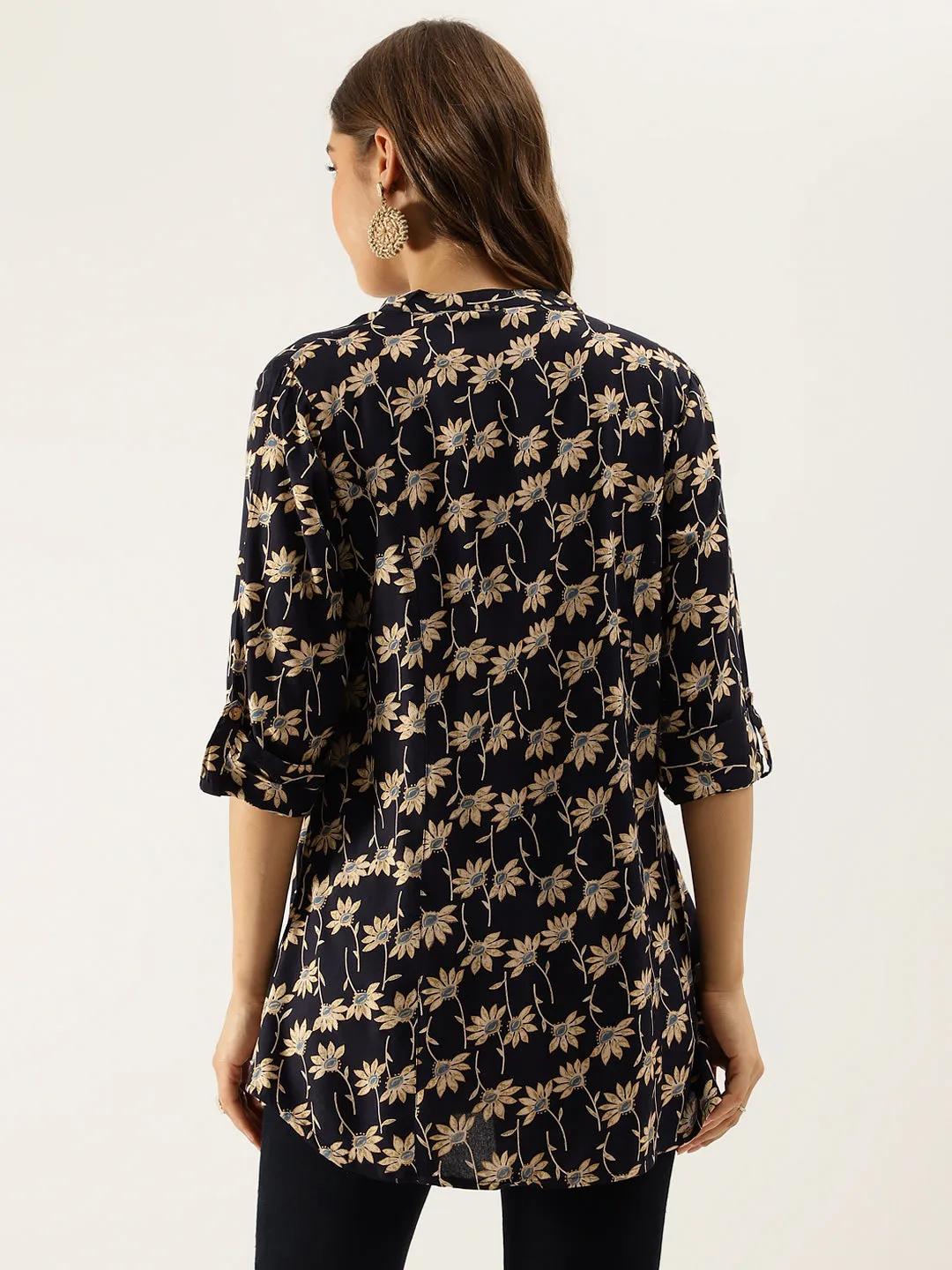 Floral Printed Rayon Shirt Type Top For Women