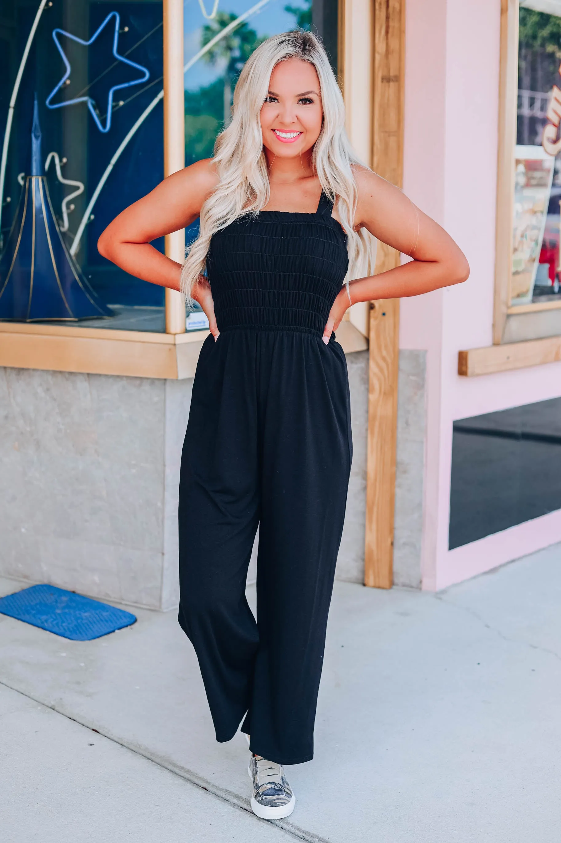 Free And Easy Cropped Jumpsuit - Black