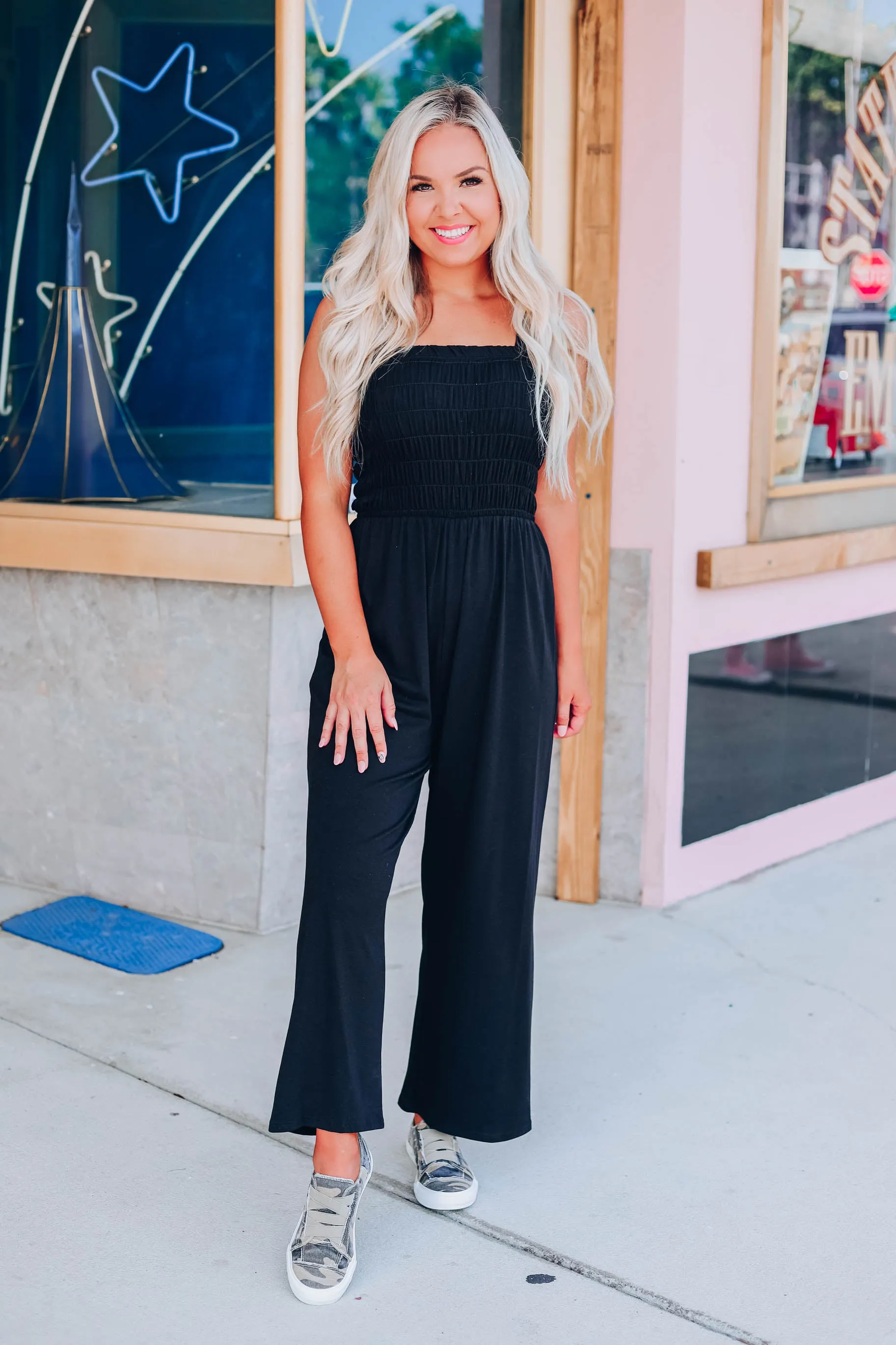 Free And Easy Cropped Jumpsuit - Black