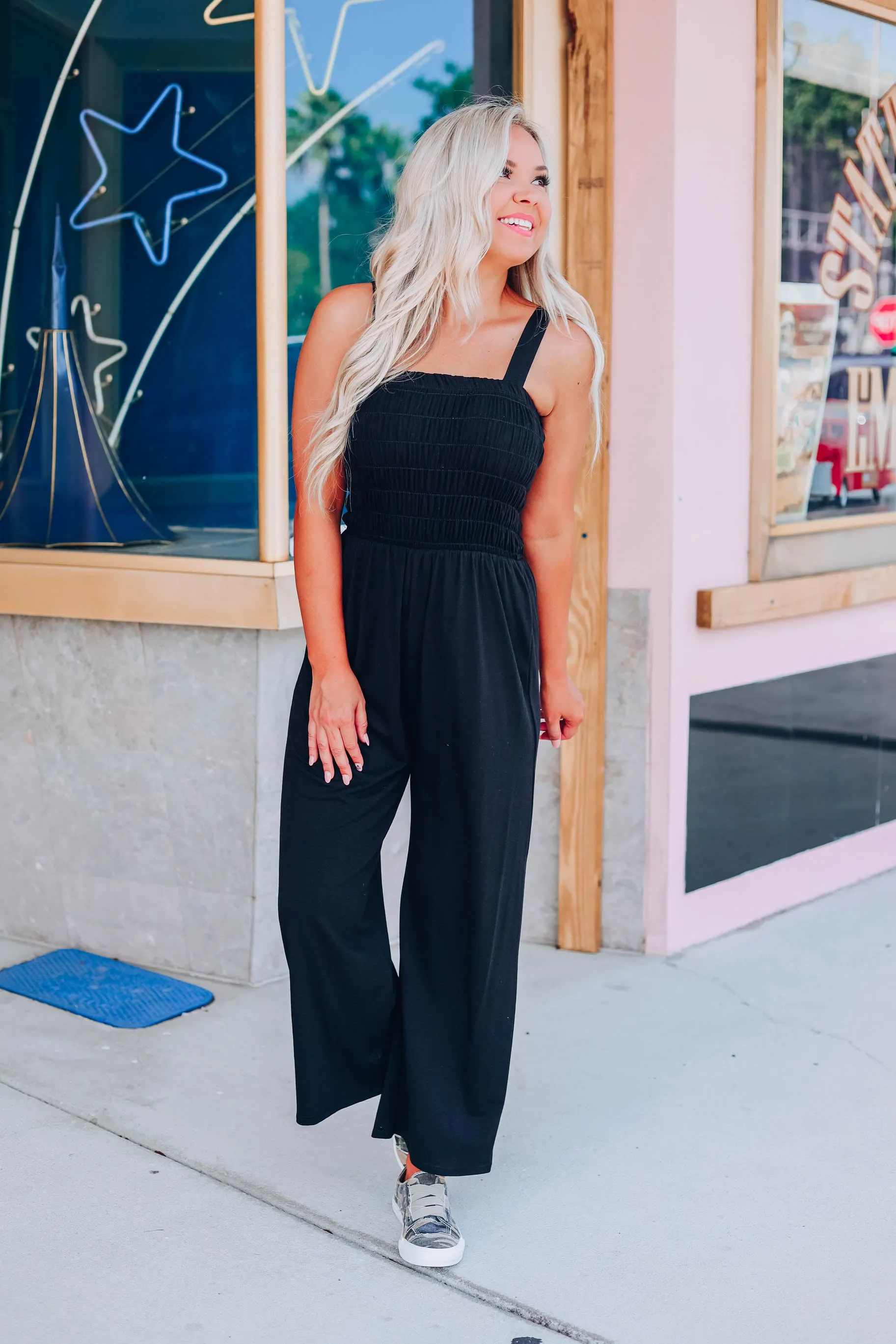 Free And Easy Cropped Jumpsuit - Black